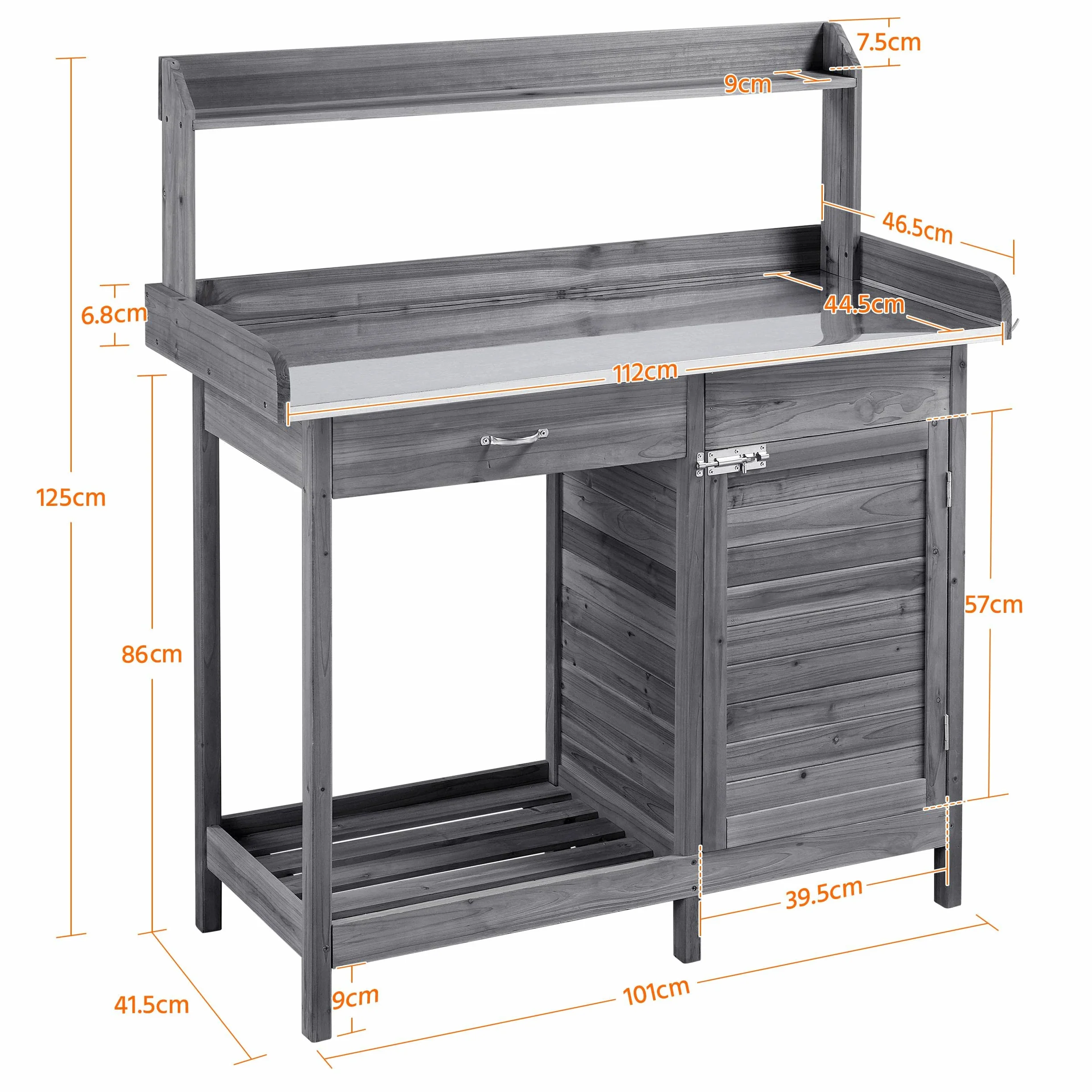 Yaheetech Table de Rempotage Jardinage avec Tiroirs Crochet Armoires Rangement Métallique Galvanisé Gris