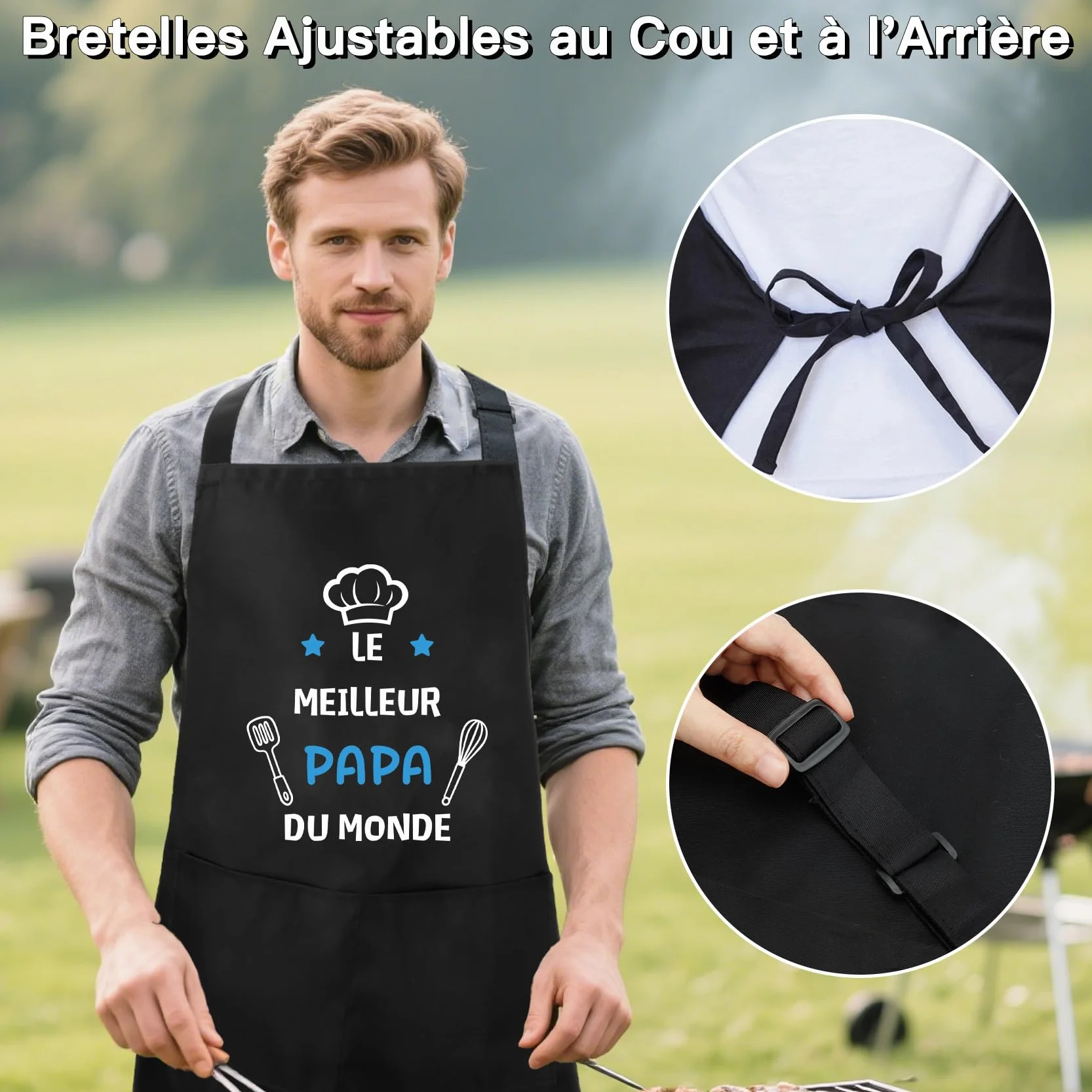 Tablier Cuisine Homme Barbecue Cadeau Papa Anniversaire Fete des Peres Noel Saint Valentin