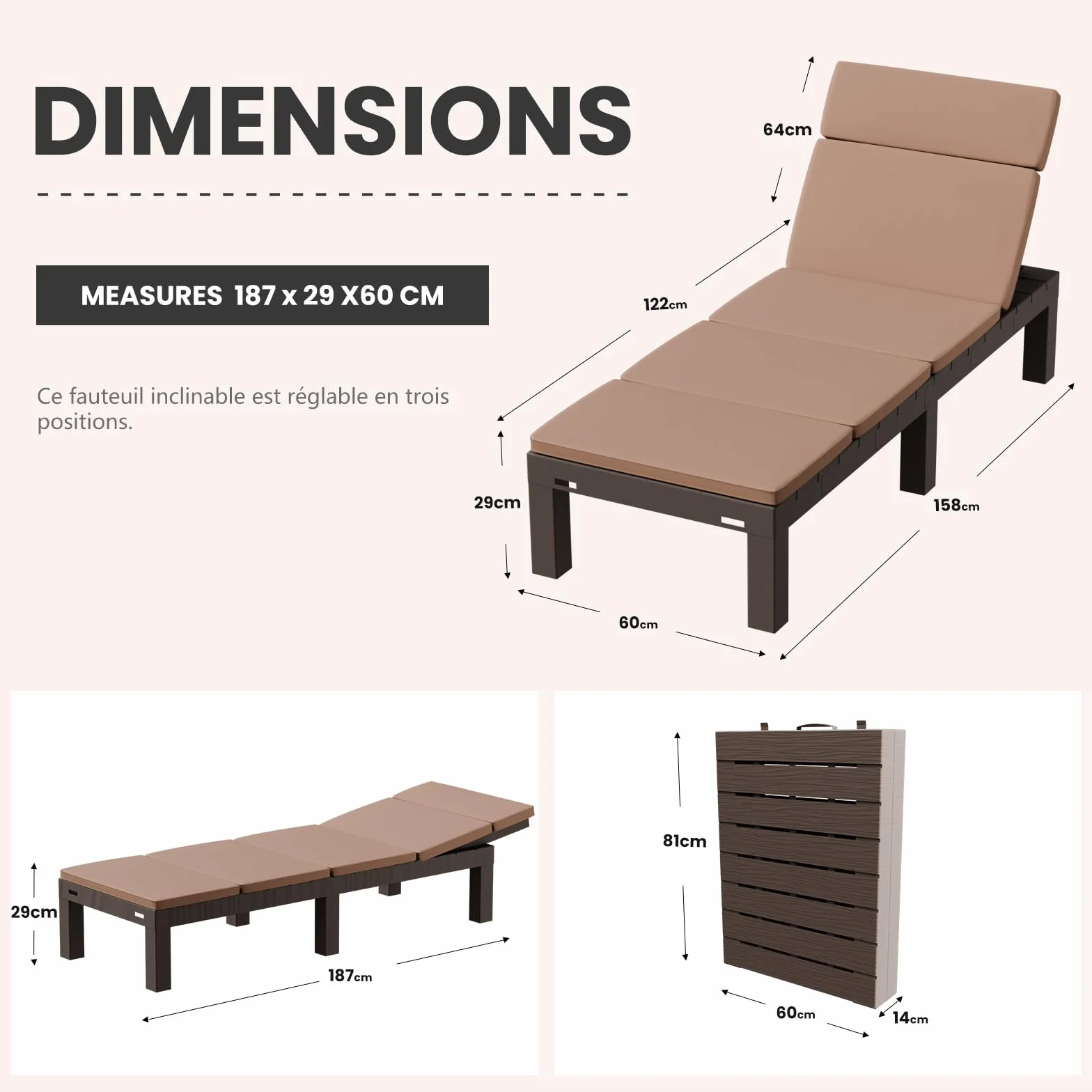 Luxirest Lot de 2 Chaise Longue Jardin avec Coussin Dossier réglable