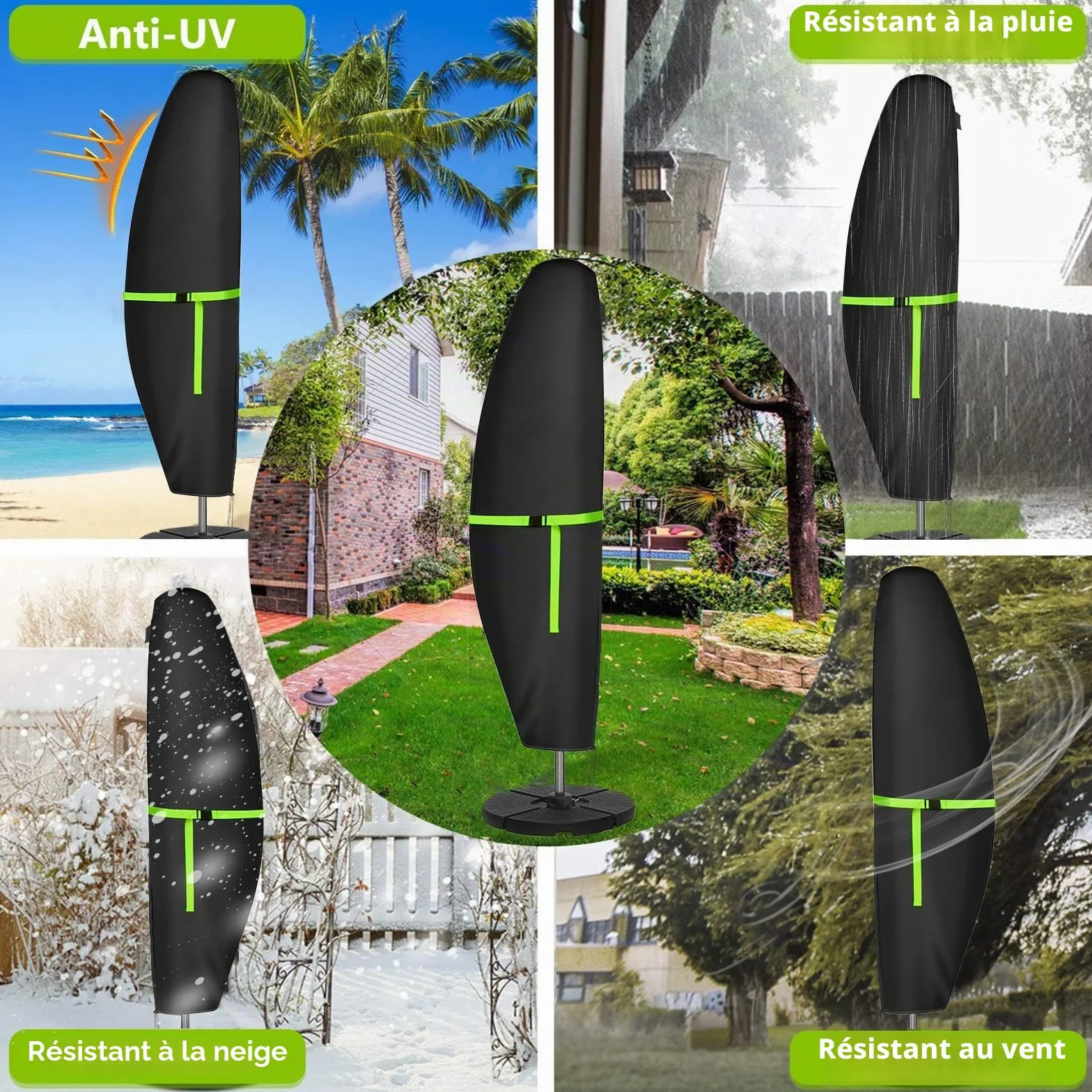 GEMITTO Housse de Parasol 420D Oxford Protection Parasol Déporté 280L x 81W Noir