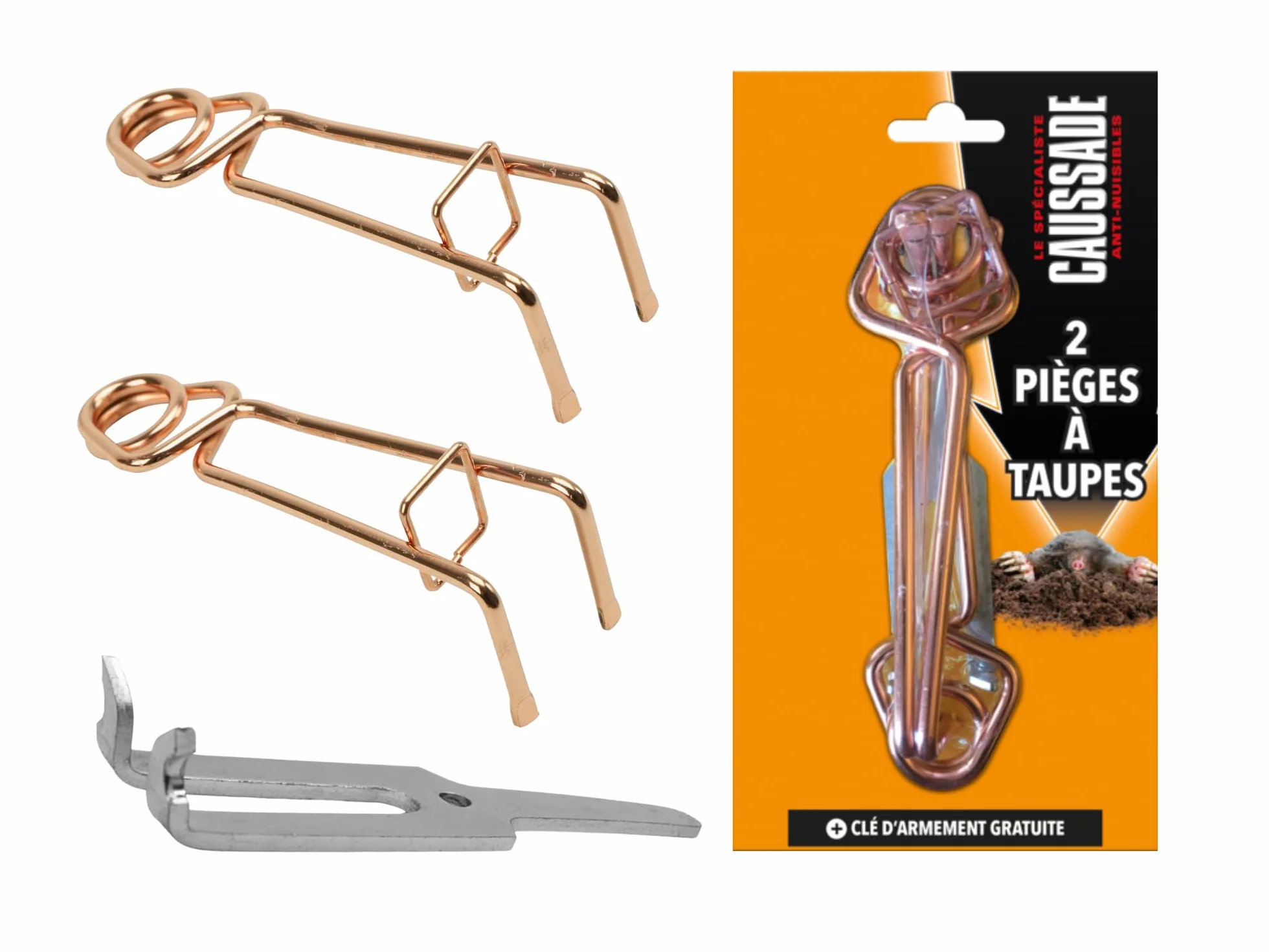 CAUSSADE Pièges À Taupes 2 Pièges + Tendeurs + Clé D'Armement Réutilisable