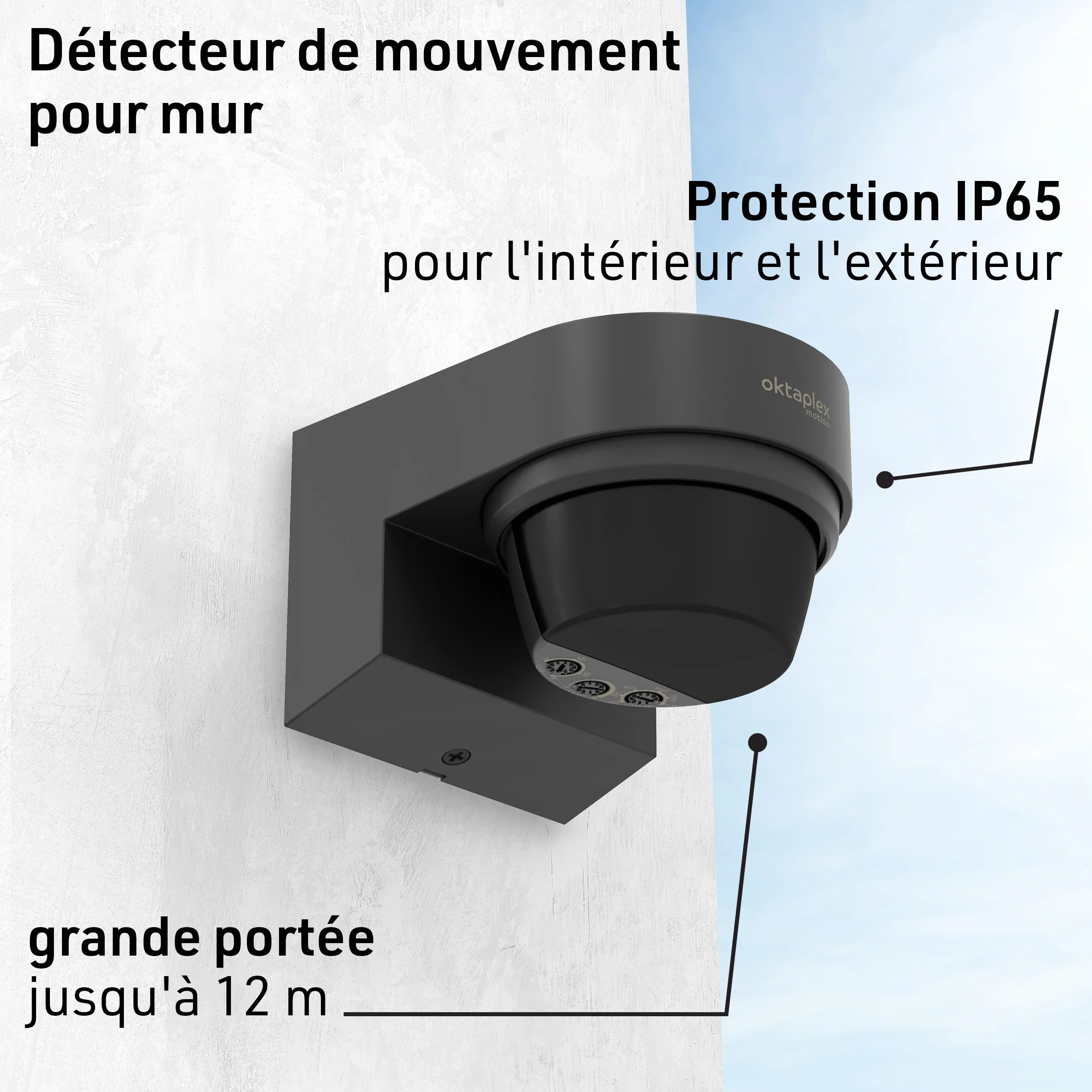 Oktaplex Eva Détecteur de Mouvement pour l'extérieur 12 m / 240° Capteur de Mouvement Infrarouge Apparent IP65 Capteur de Mouvement Anthracite