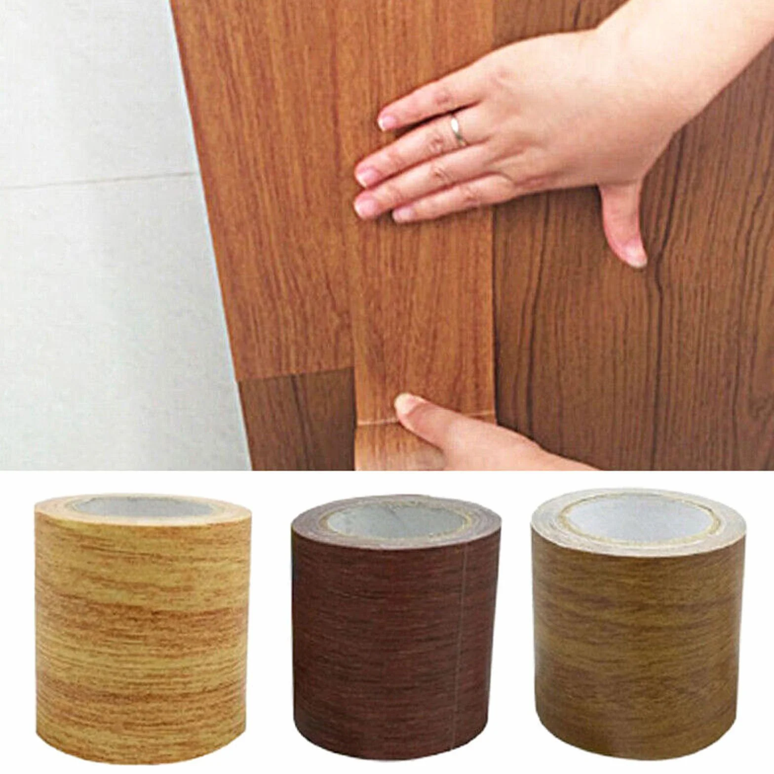 Ruban adhésif aspect bois, 5,37 cm (l) x 4,57 m (L) - Film adhésif aspect bois PE+ chêne rustique pour plinthes souples, portes, bordures, murs, papiers peints, meubles (1, C)