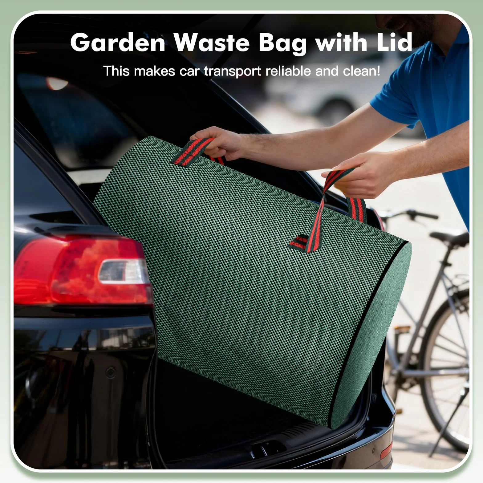 Sac Jardin 300L Vert avec Couvercle 4 Poignées Résistant Pliable Réutilisable Déchets Feuilles Débris