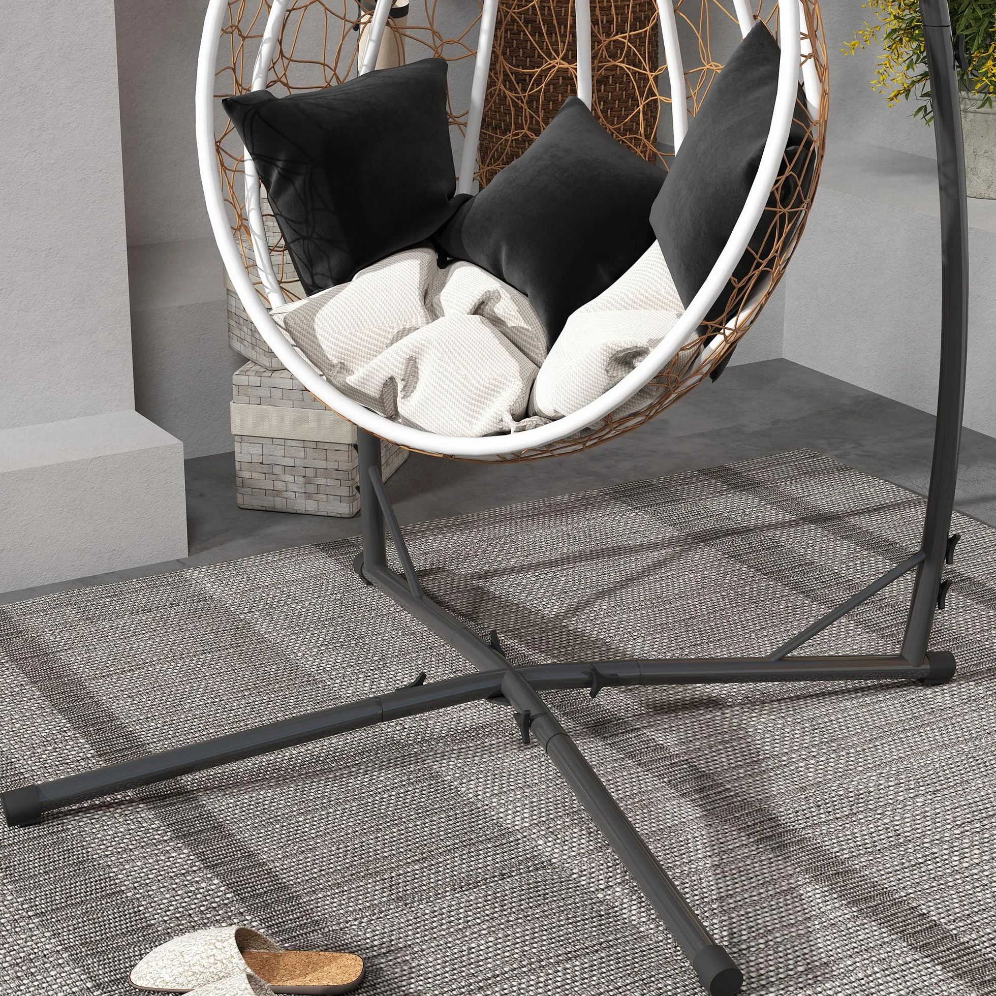 Outsunny Support pour chaise suspendue œufs 215 cm acier Base stable porte-gobelet Balançoire patio jardin balcon charge 150 kg noir