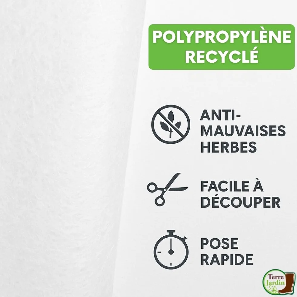 Rouleau Géotextile Non Tissé 1 x 10 m 150g/m2 Polyester Toile de Paillage Anti-Mauvaises Herbes