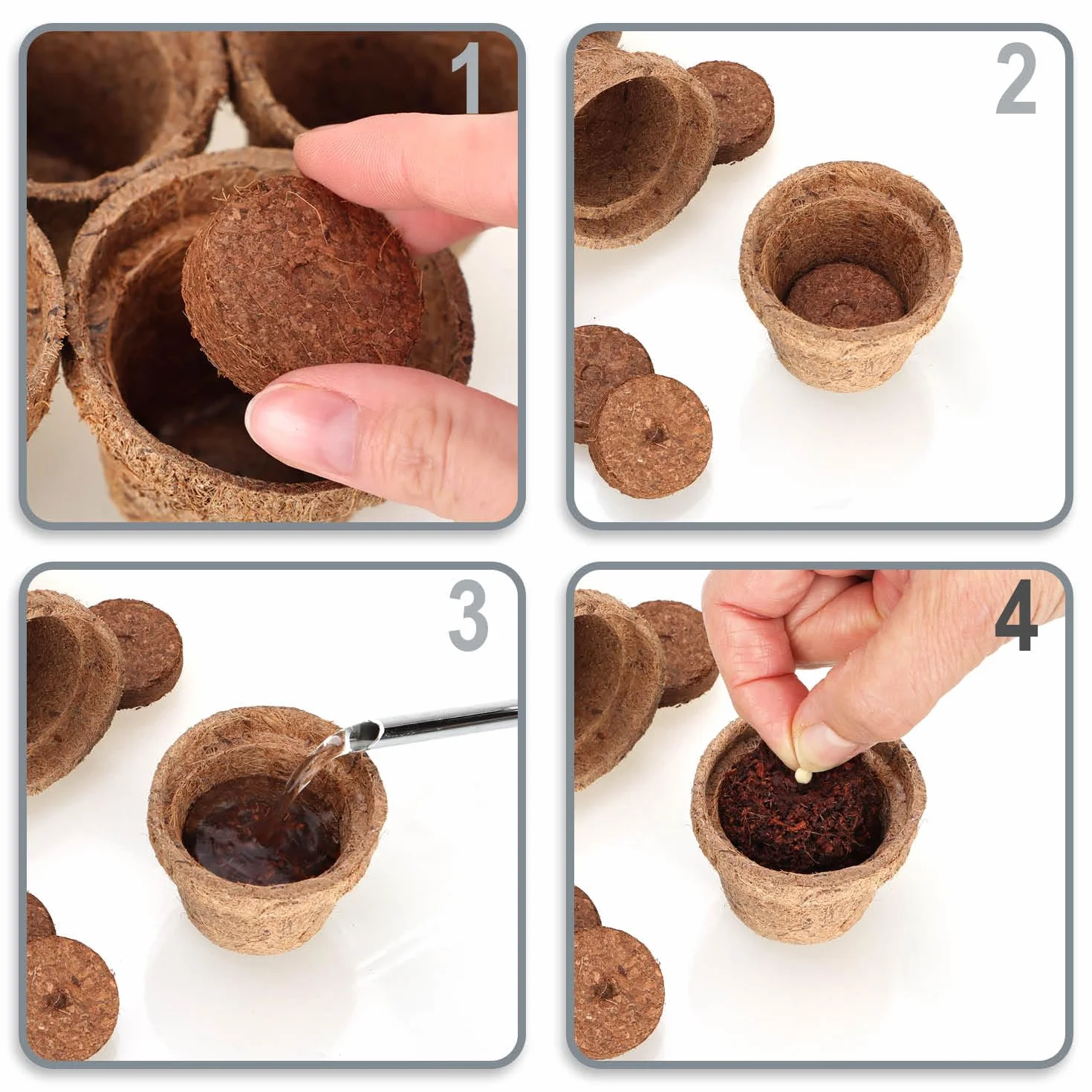Kit de Culture de Noix de Coco 20 pièces - Disques de Noix de Coco Biodégradables avec Pot et Languettes Gonflantes