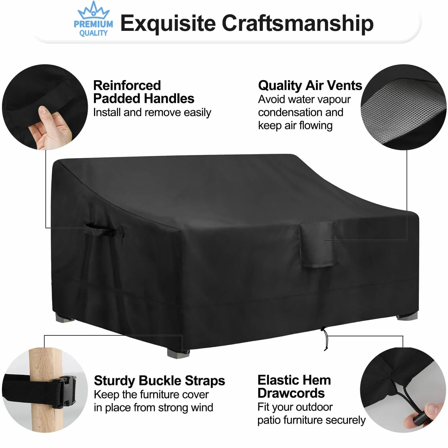 OutdoorLines Housse de canapé 3 places imperméable résistante UV 193 x 81 x 83 cm noir