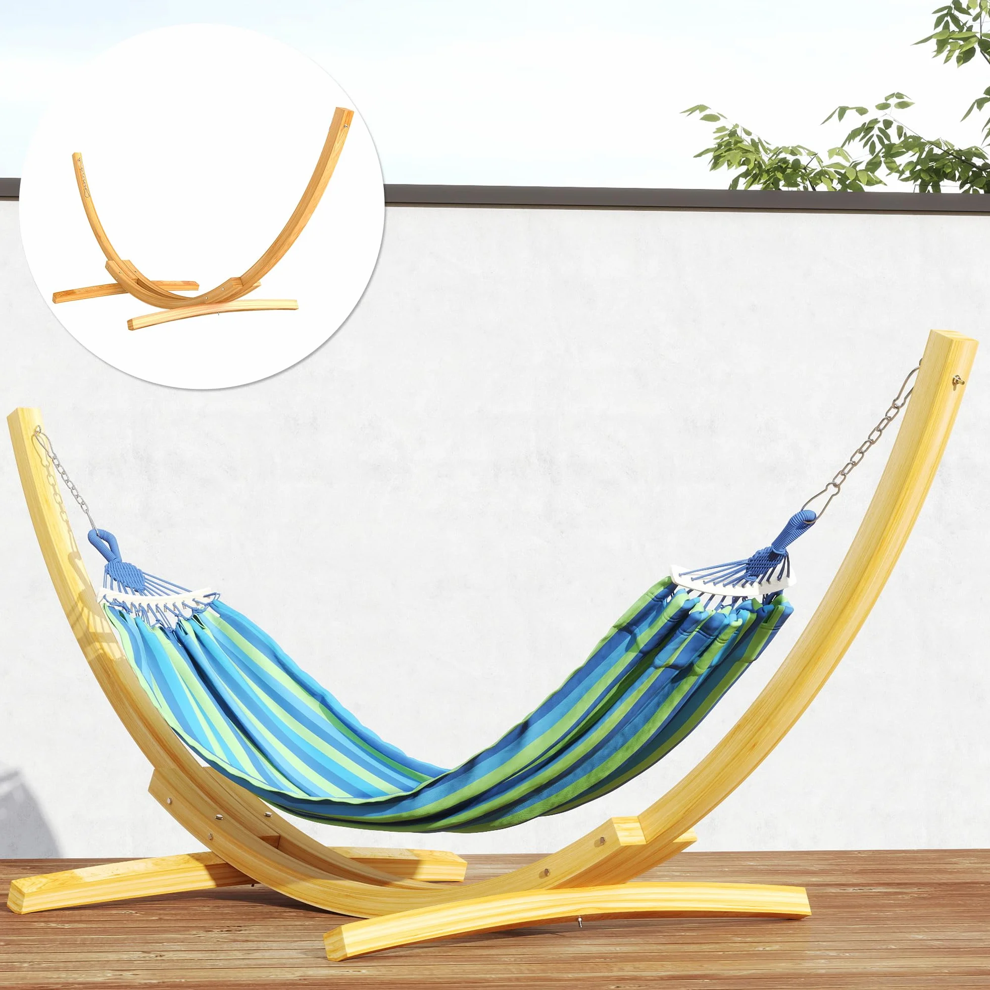 Outsunny Support Pied de hamac Structure Solide en Bois de pin Charge Max. 120 Kg dim. 325L x 120l x 118H cm Bois Naturel
