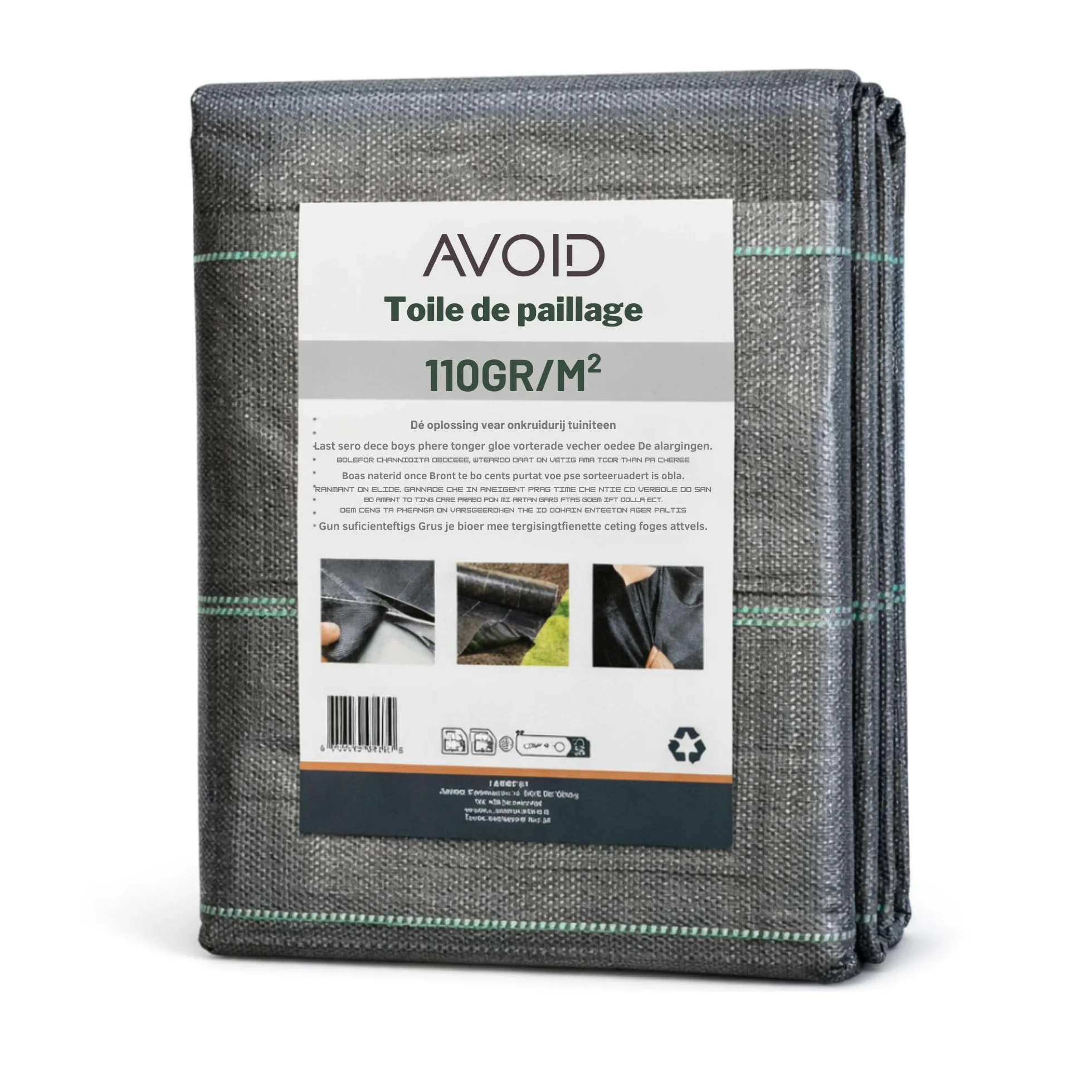 Toile de Paillage Géotextile 3m x 5m 110 g/m² Perméable Barrière Anti Mauvaises Herbes