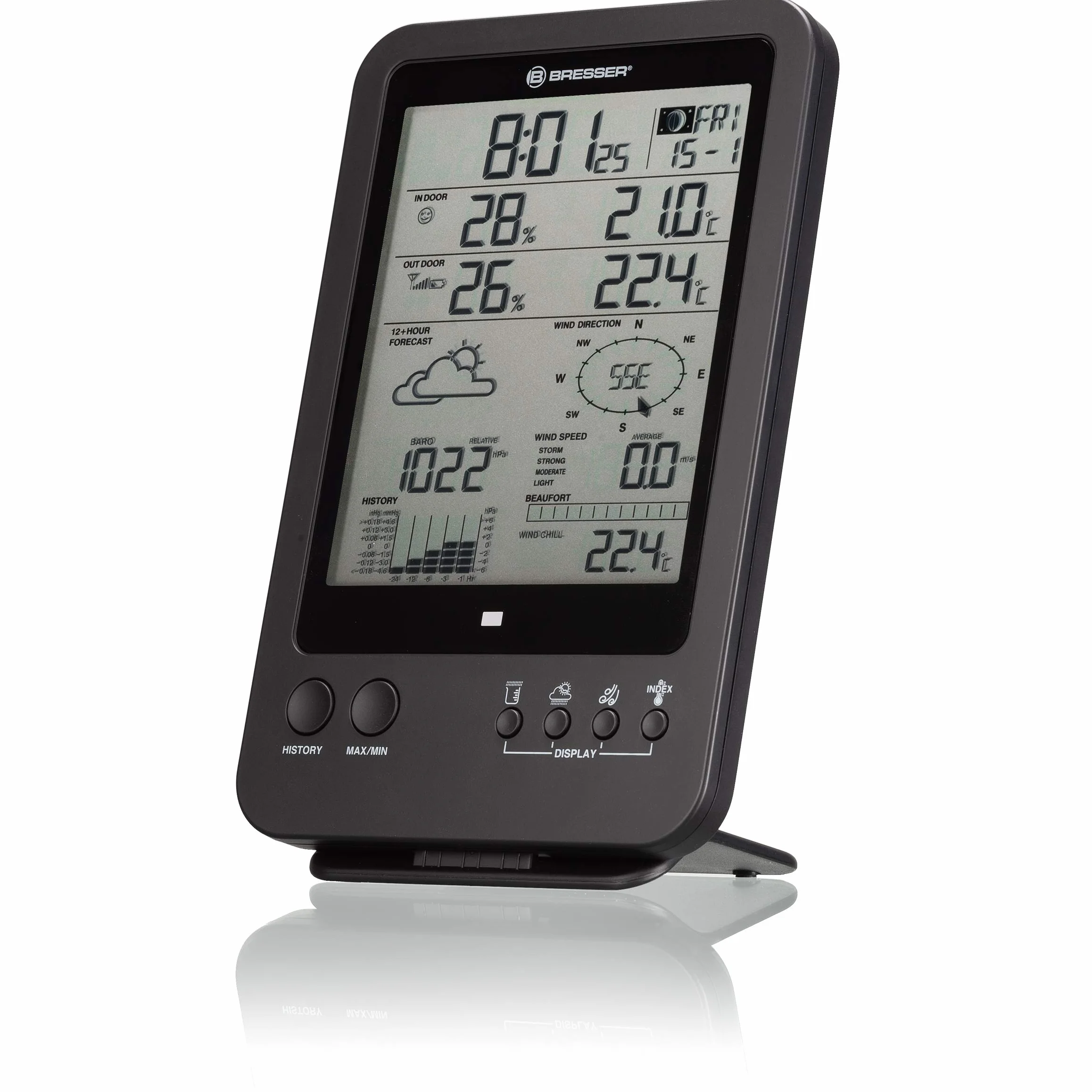 Bresser station météo radio 5-en-1 avec capteur extérieur écran 5,5 pouces noir