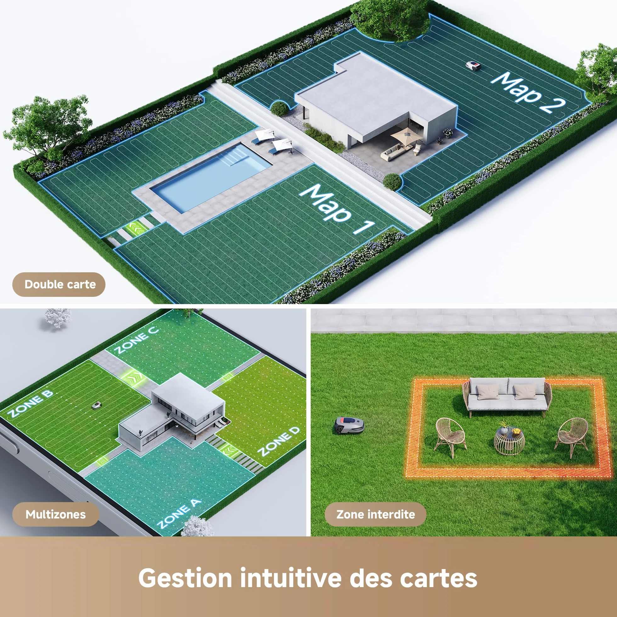 DREAME A1 Pro Robot Tondeuse sans Fil 360° 3D LiDAR 2000 m² Contrôle App