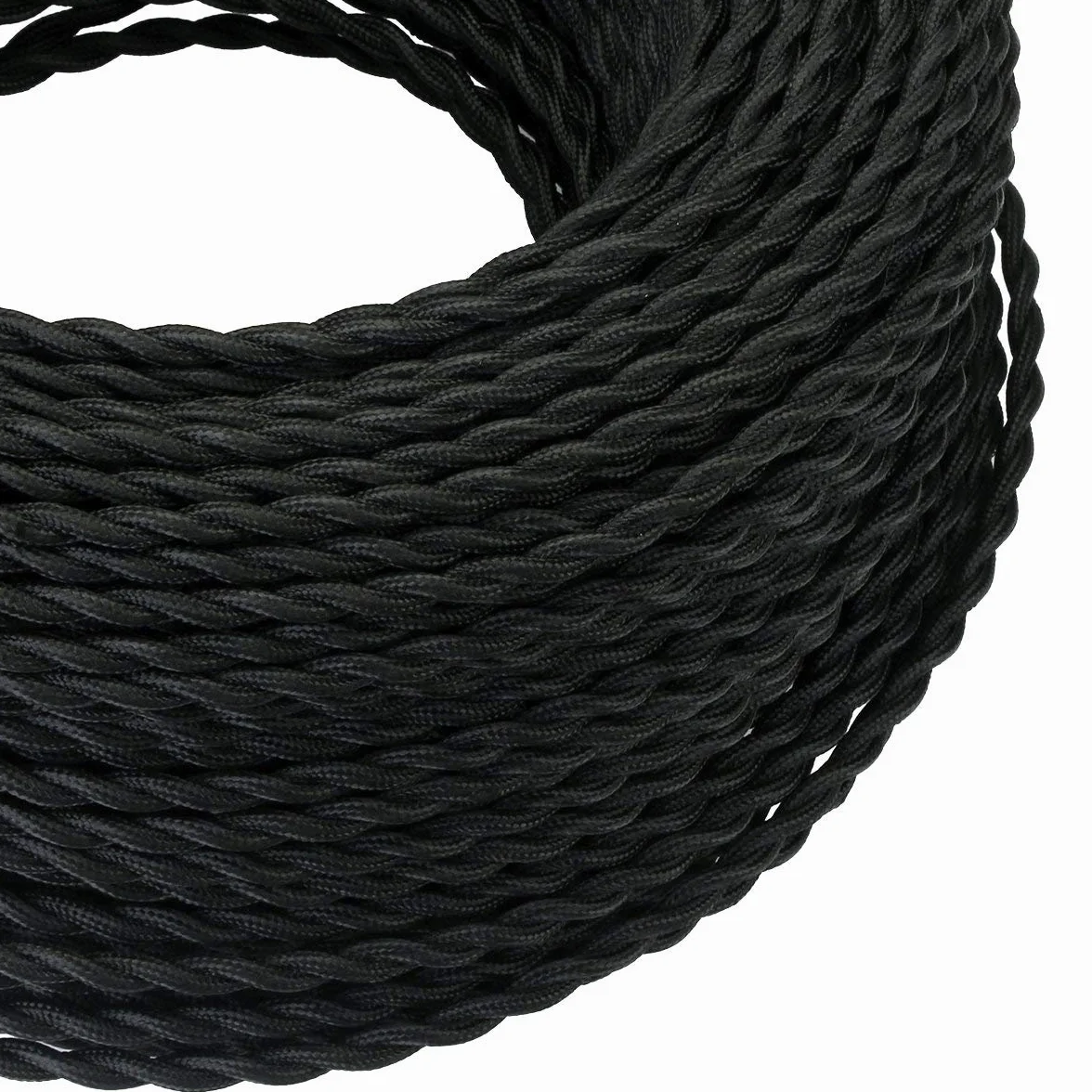 GreenSun Câble Electrique Textile 10M - Rétro Corde de chanvre tressé torsadée Câble 2x0,75 mm², 2 fils torsadés toronnés，pour DIY Pendentif Lampe, Noir