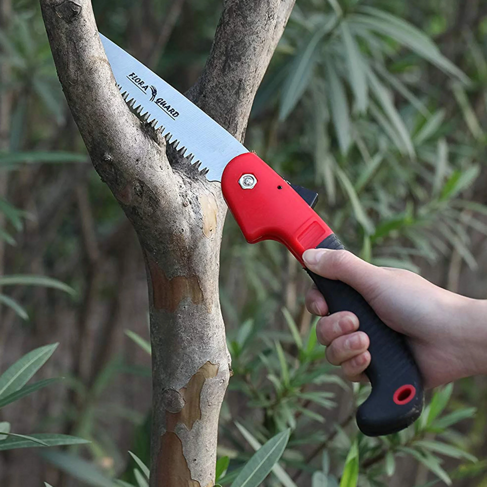 FLORA GUARD Pliable Scie à Main, Scie d'élagage Camping/avec Robuste 17,8 cm Professional Scie Pliante (Rouge)