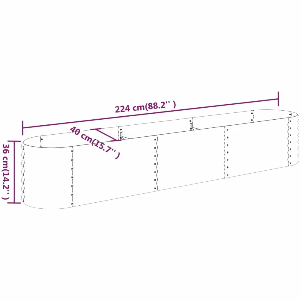 Makastle Jardinière surélevée Ovale Acier 224 x 40 cm pour Jardin Plate-Bande Froide Fond Ouvert