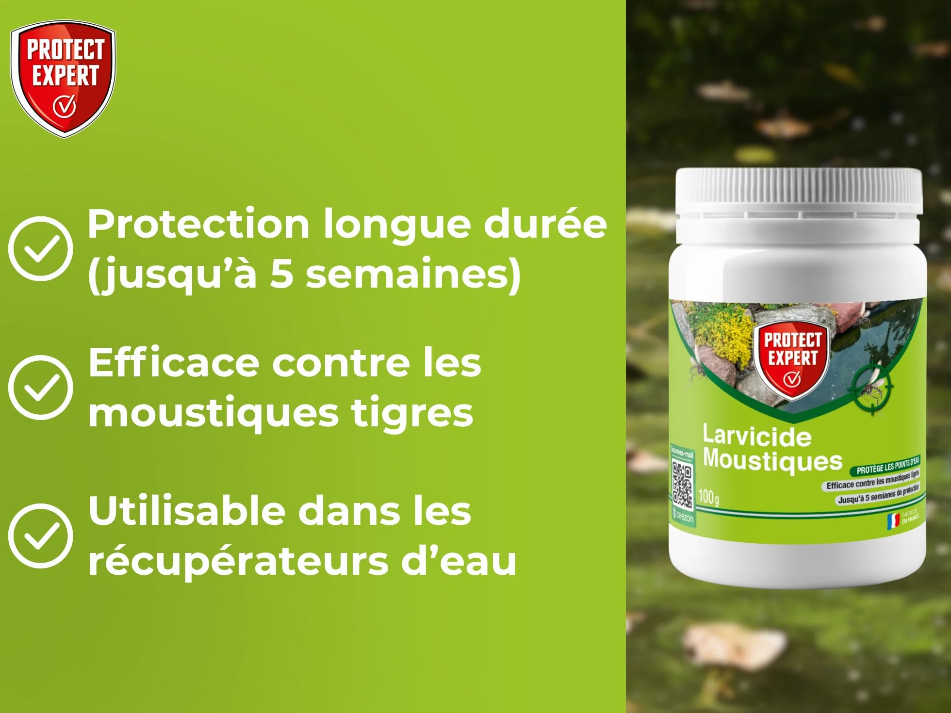 PROTECT EXPERT Larvicide Moustiques 100g Mini Granulés Lutte Contre Larves Moustique Tigre