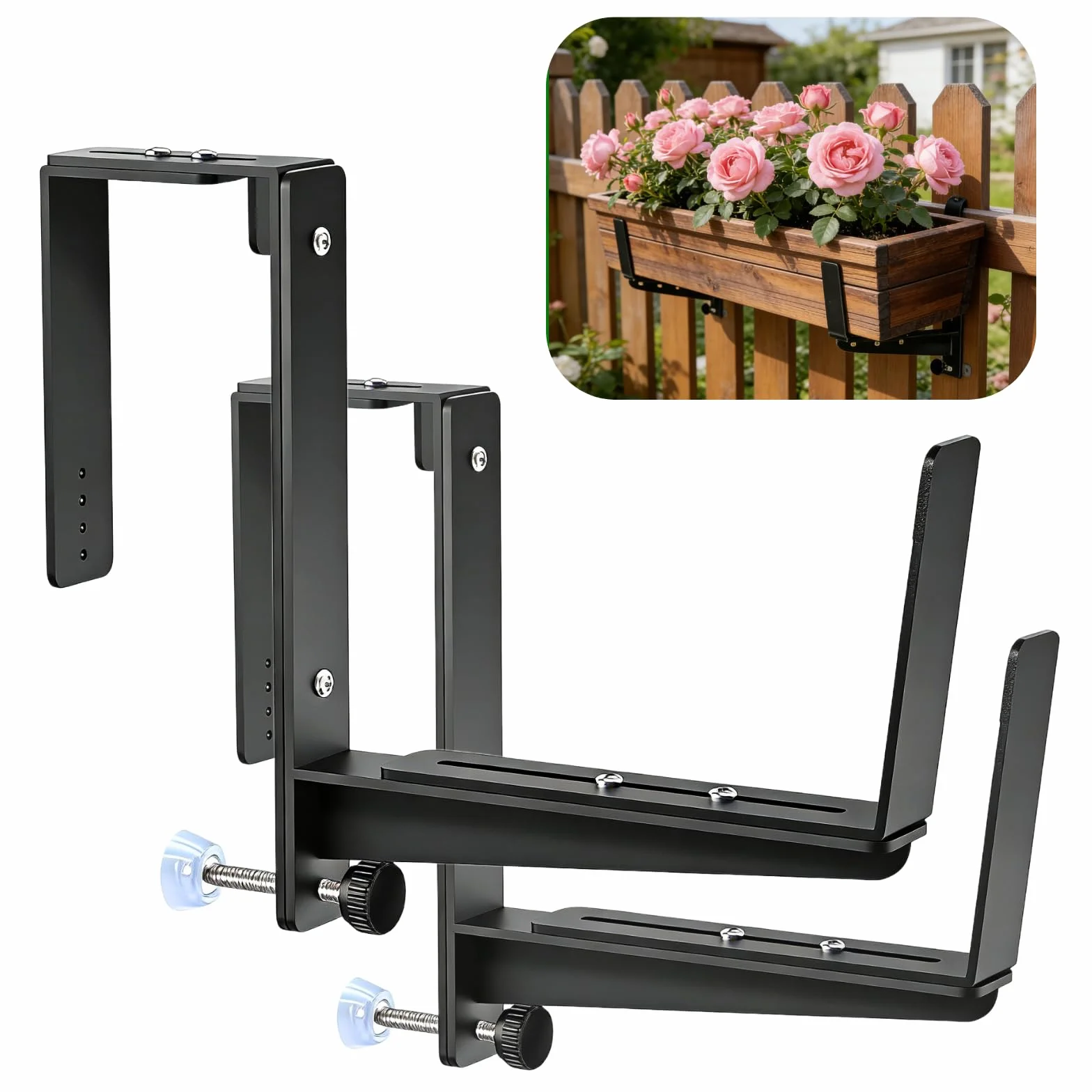 Supports De Jardinière Robustes pour Balcon en Métal Renforcé Réglable Noir Lot De 2