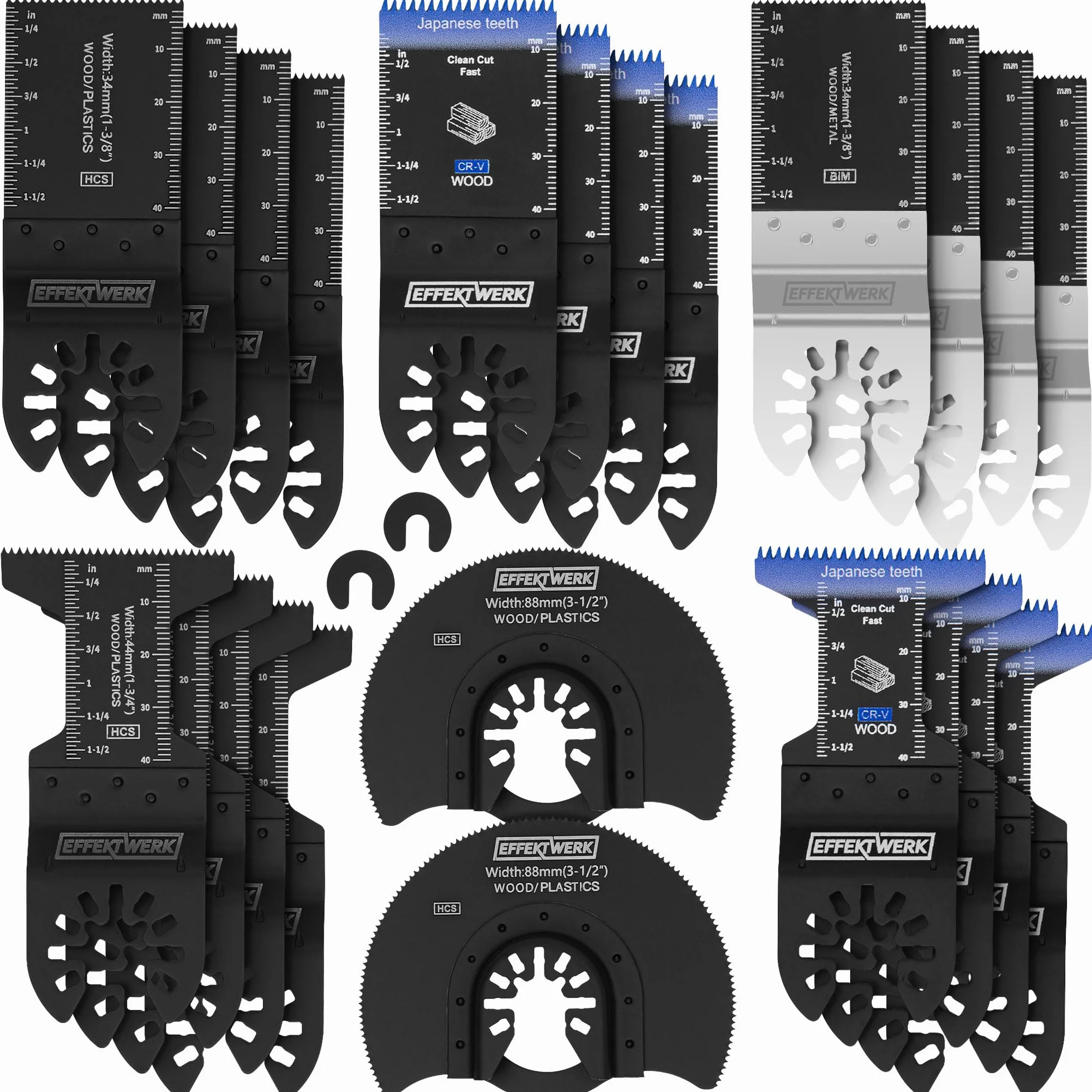 Jeu de 25 Lames de Scie Multitool - Accessoires d’Outil Oscillant pour Couper le Bois, le Plastique, le Métal - Lames de Coupe Vibrantes Universelles avec Adaptateurs