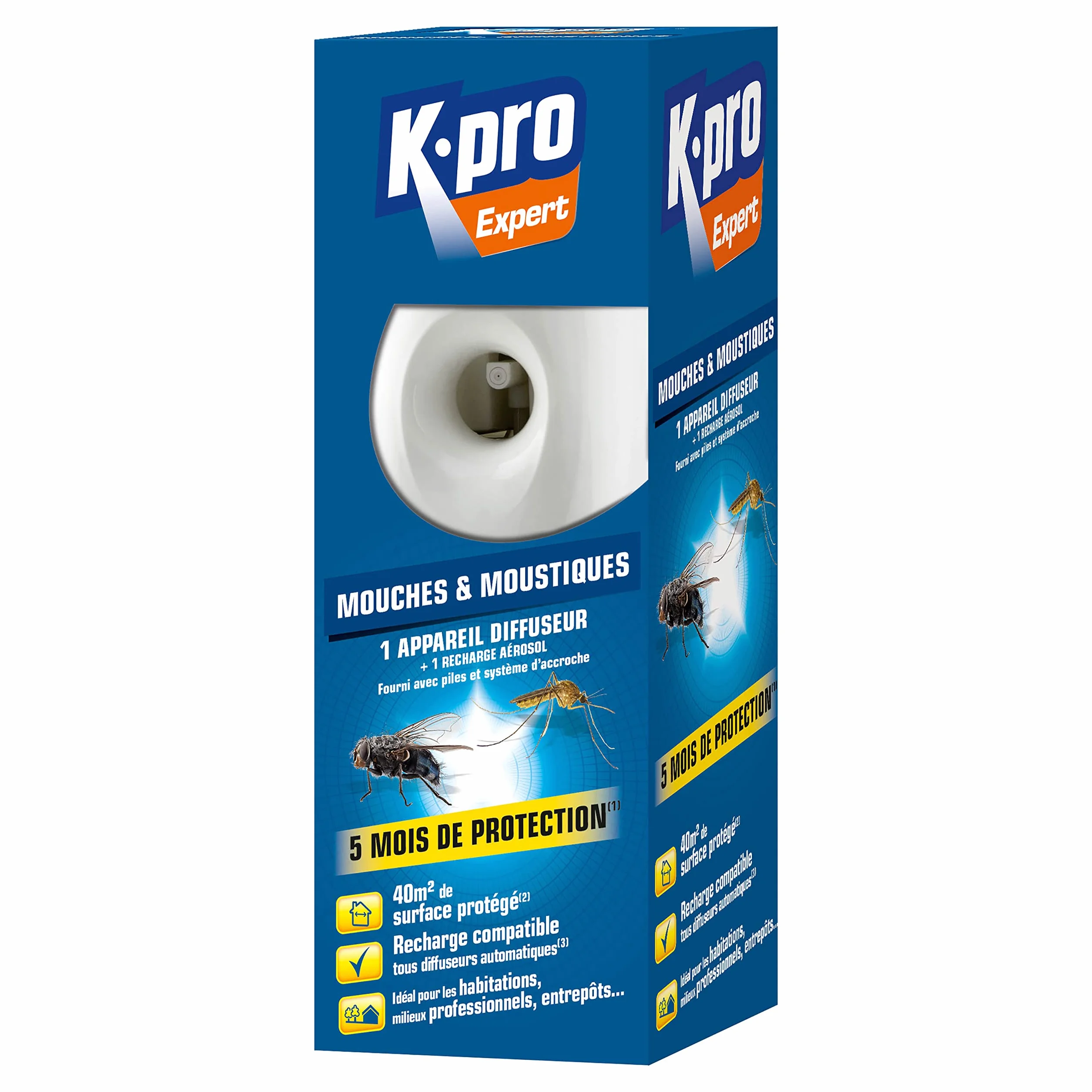 K.PRO Diffuseur automatique contre mouches et moustiques 250 ml 5 mois protection programmable 3 fréquences 40 m²