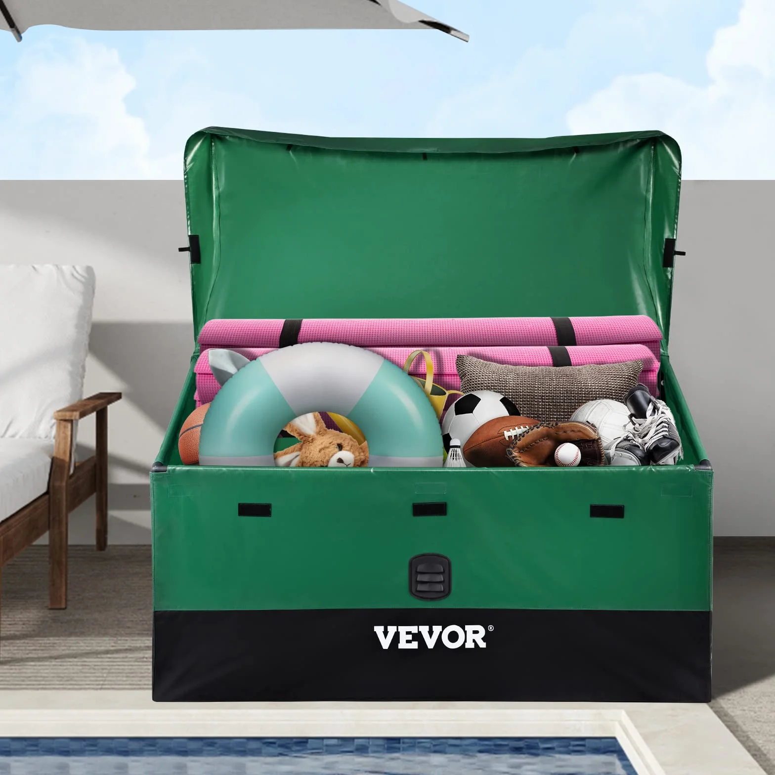 VEVOR Boîte de Rangement Extérieur 440 L Coffre de Jardin Étanche Cadre Galvanisé Bâche PE 122x63x75 cm