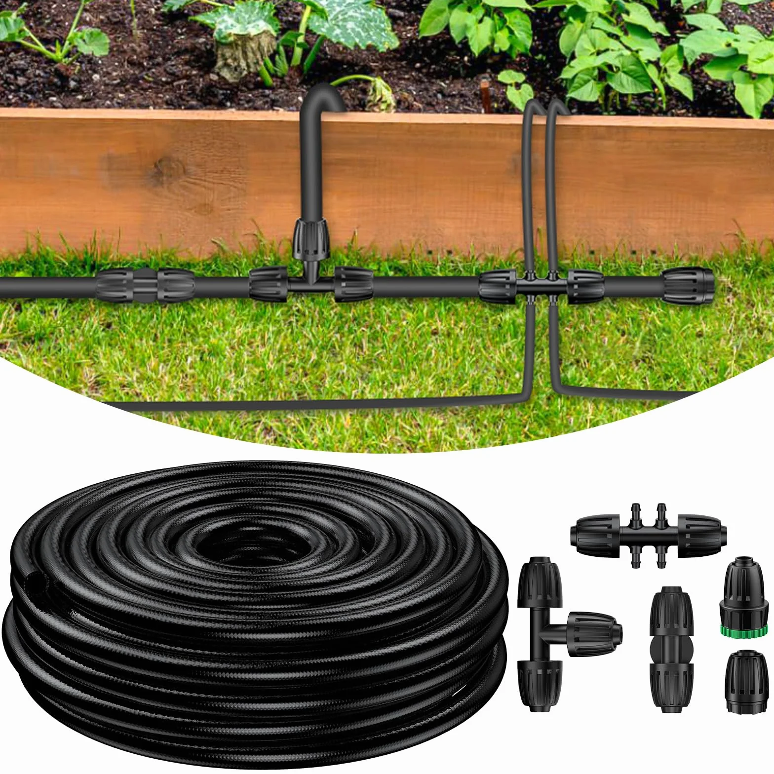Pawfly Tuyau d'irrigation goutte à goutte 15 m 12,7 mm PVC flexible avec raccords barbelés