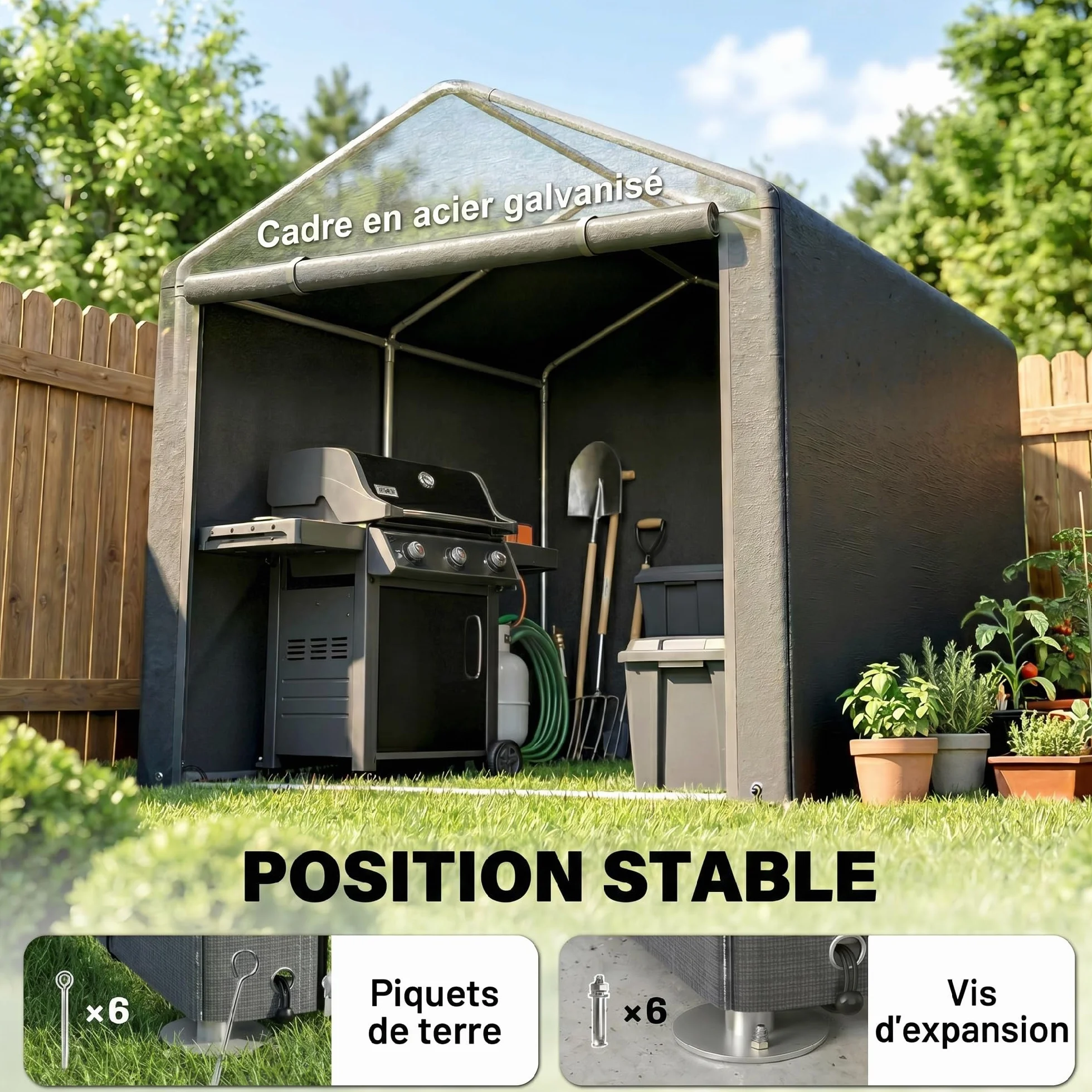 Outsunny Abri de Jardin Tente de Stockage Imperméable 160x218x172cm Gris Foncé