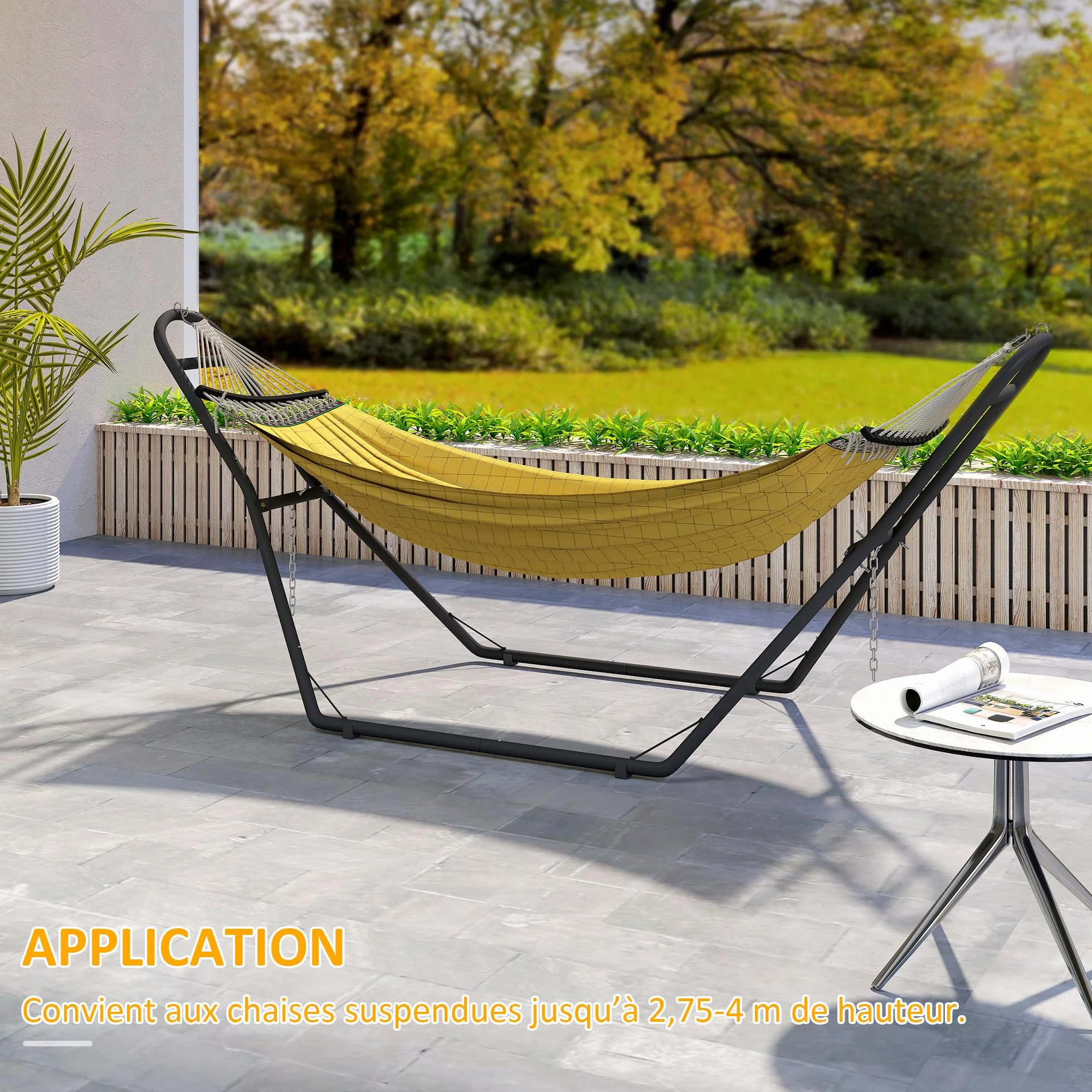 Outsunny Support de Hamac pour 2-3 Personnes, Cadre en Acier Portable et Réglable, Résistant aux Intempéries, Capacité 150 kg, Noir