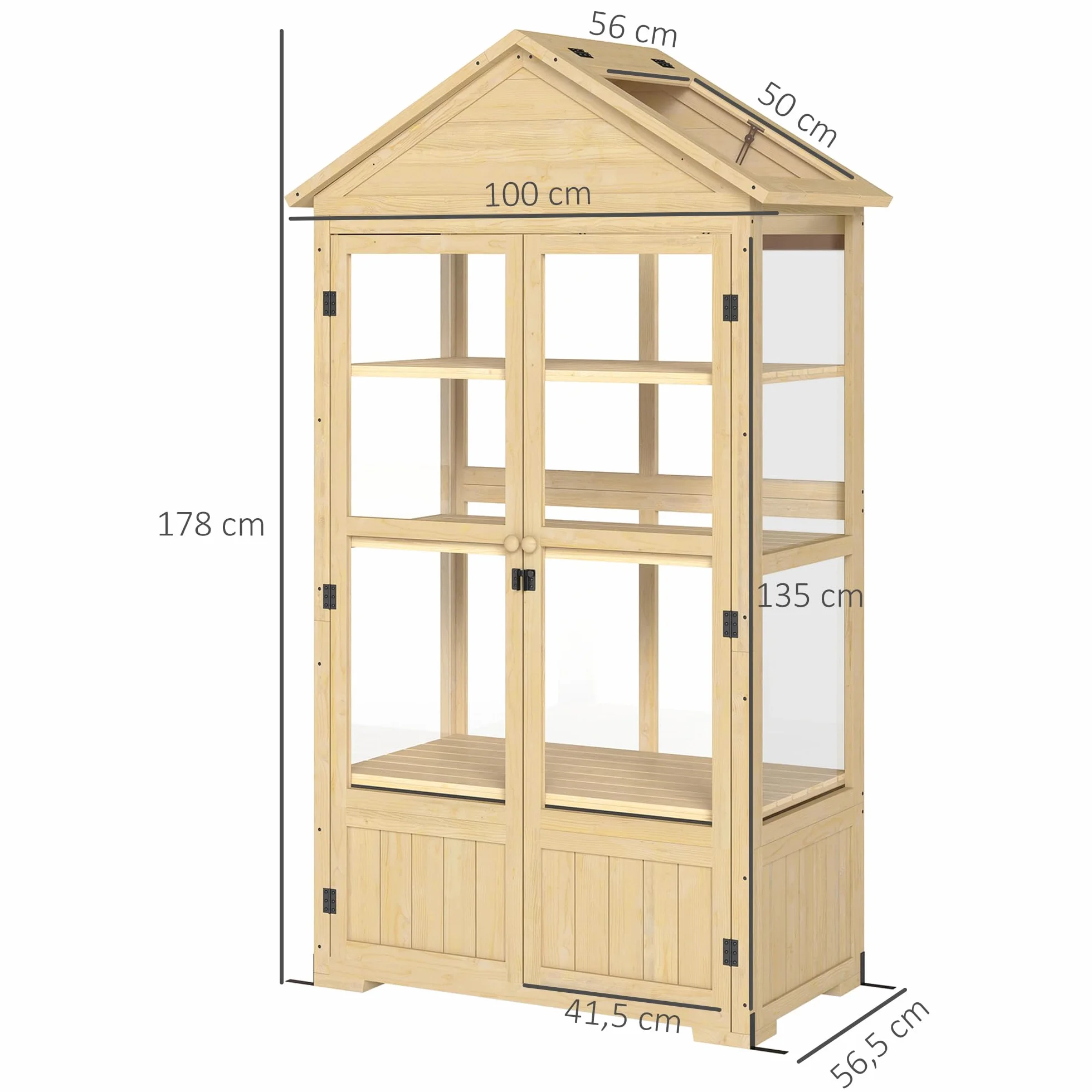 Outsunny Serre en Bois 4 Niveaux avec Fenêtre de Toit et Double Porte 100x56,5x178 cm