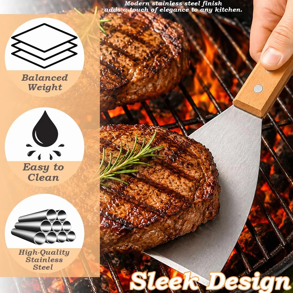 Spatules Plancha INOX 2 Pièces – Grattoir et Spatule Barbecue pour Planchas et Grill