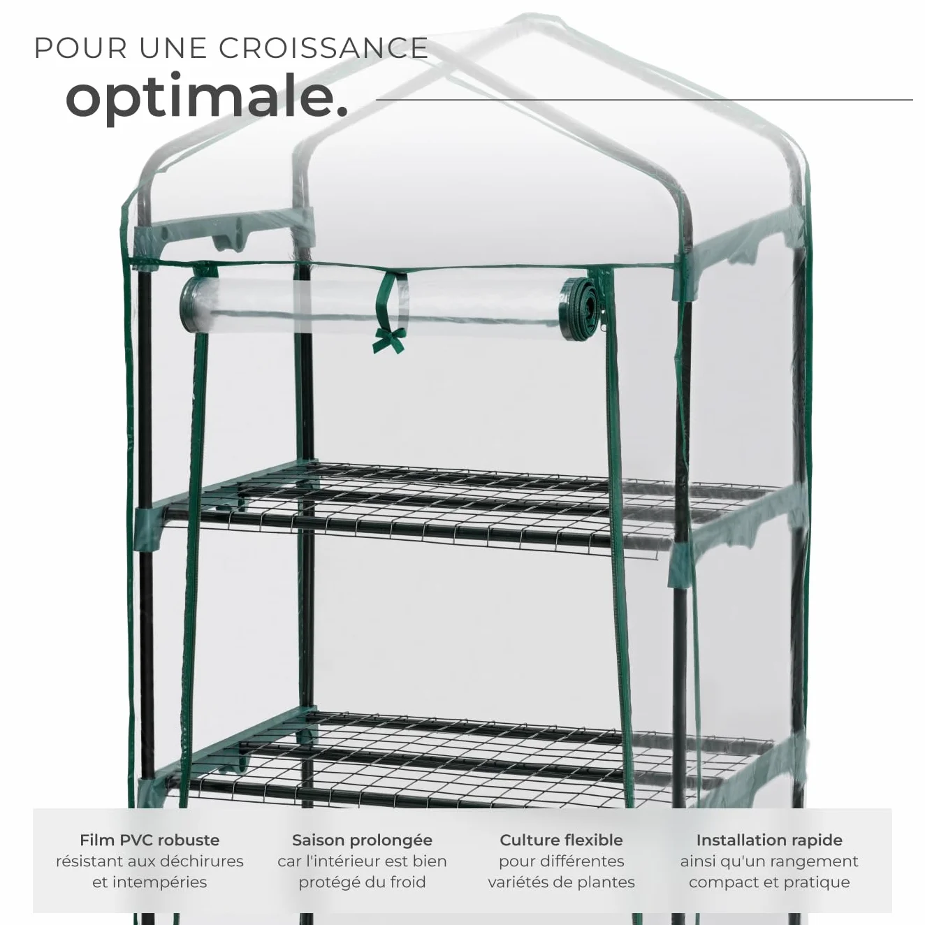 Tectake Serre de Balcon Acier Thermo-Laqué PVC Anti UV 3 Étagères 69x49x133cm