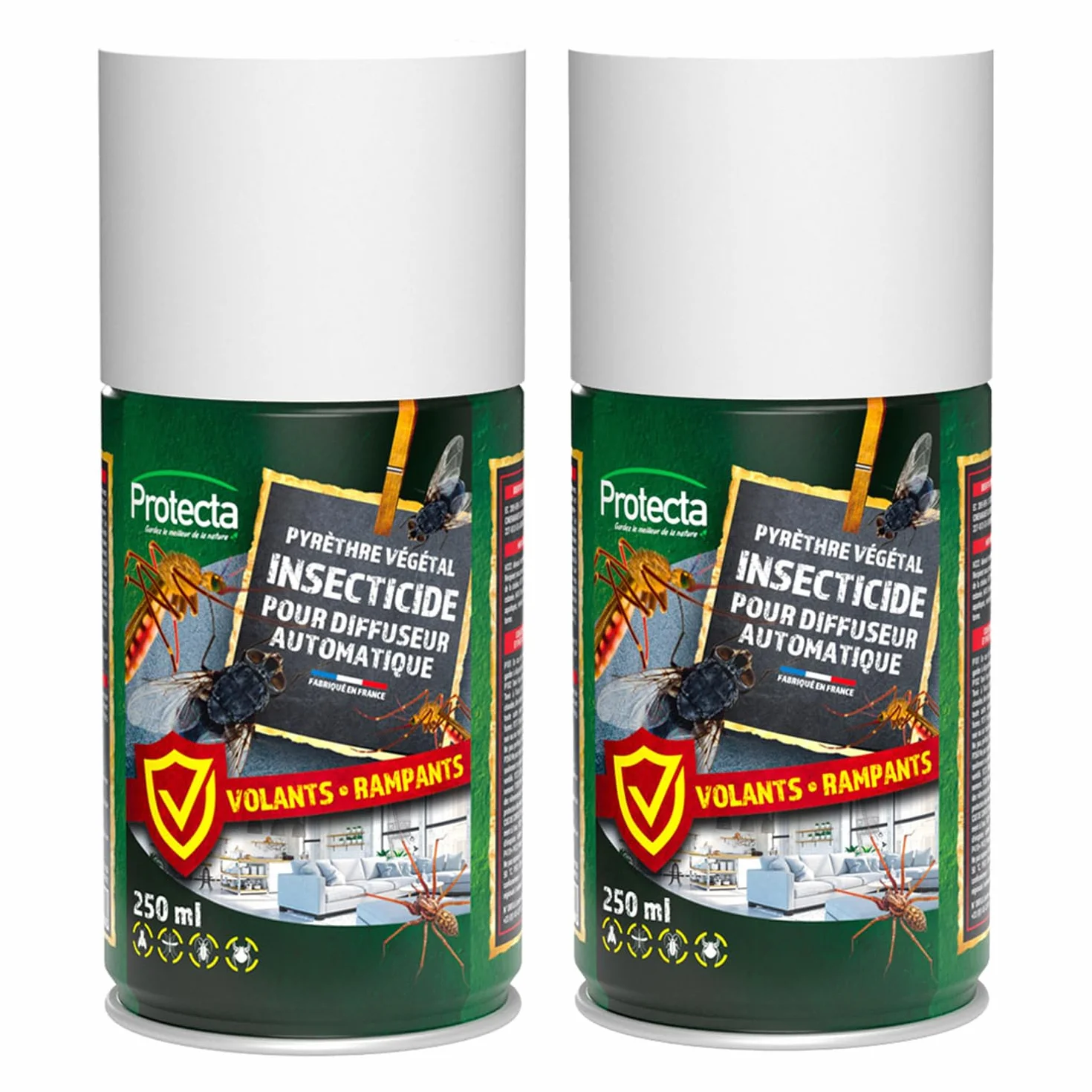 Protecta Aérosol Insecticide Anti-Moustiques Mouches Cafards Fourmis Pyrèthre Végétal Lot de 2
