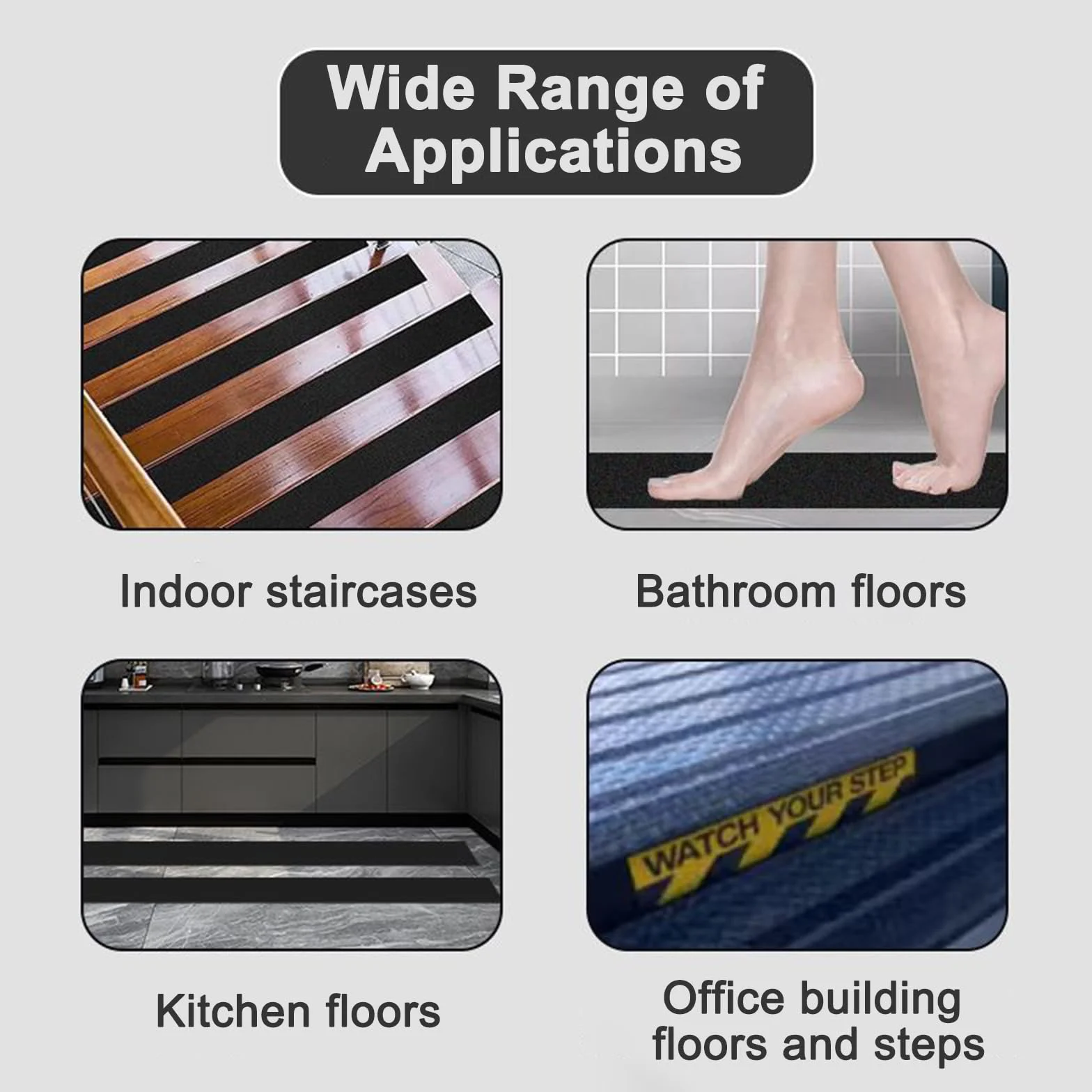 Bande Antidérapante Adhésive pour Escaliers 2,5cm x 5m – Ruban Autocollant Anti-dérapante pour Marches, Revêtement Antiglisse Intérieur & Extérieur, Noir