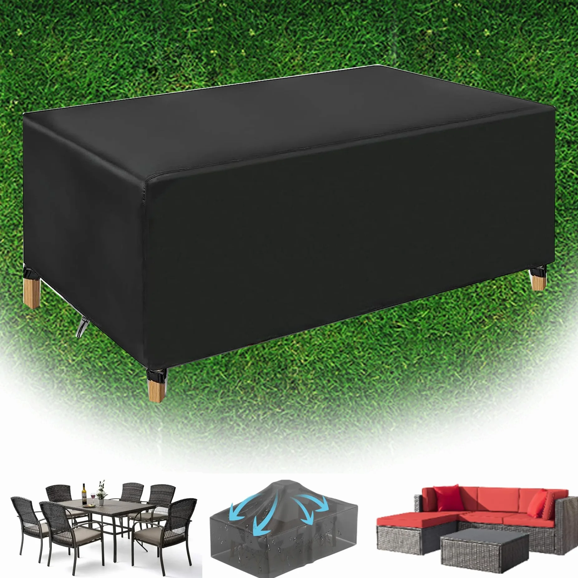 Housse de Salon de Jardin 170x90x60cm 420D Tissu Oxford Imperméable Anti-UV Coupe-Vent
