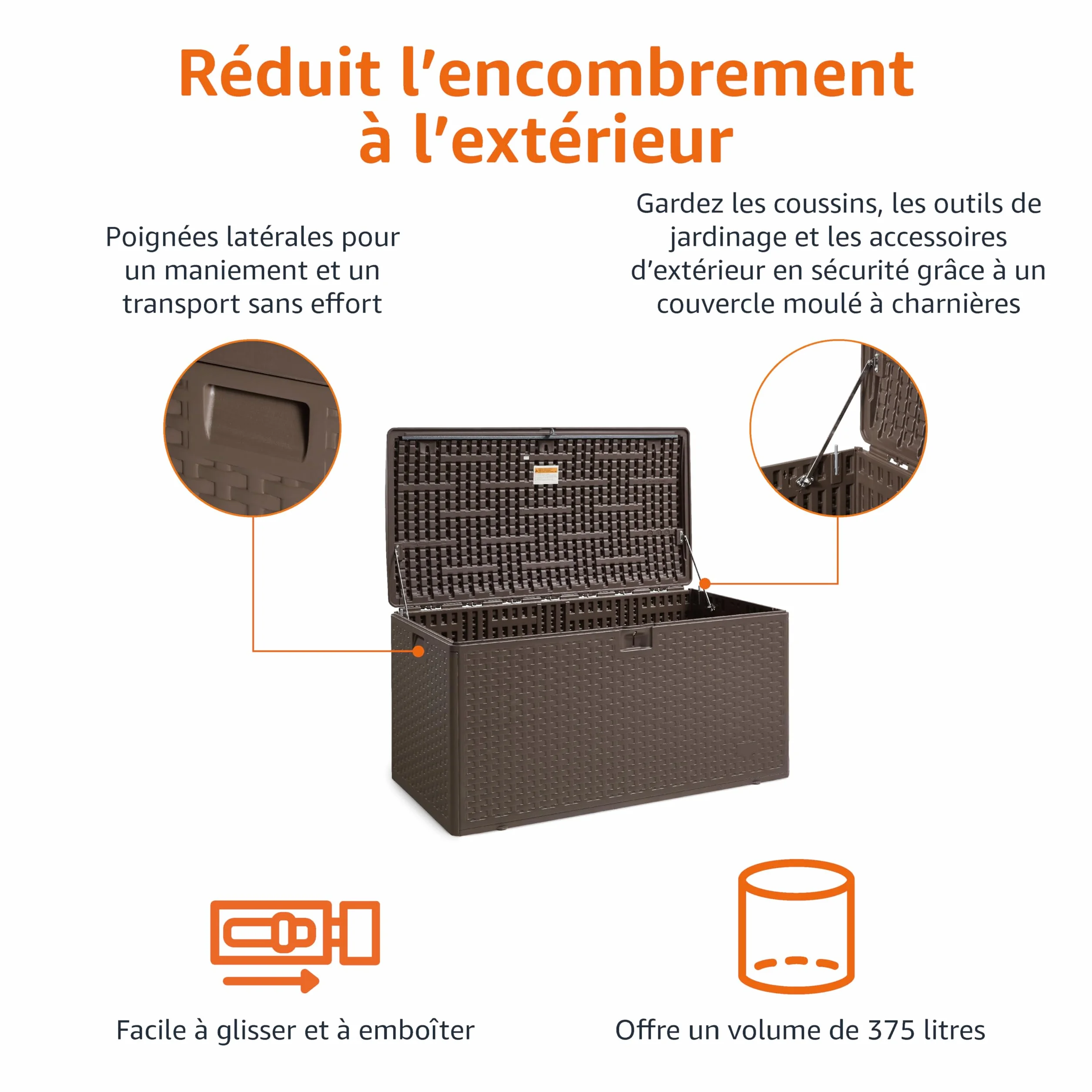 Amazon Basics Coffre de rangement 375 L Marron