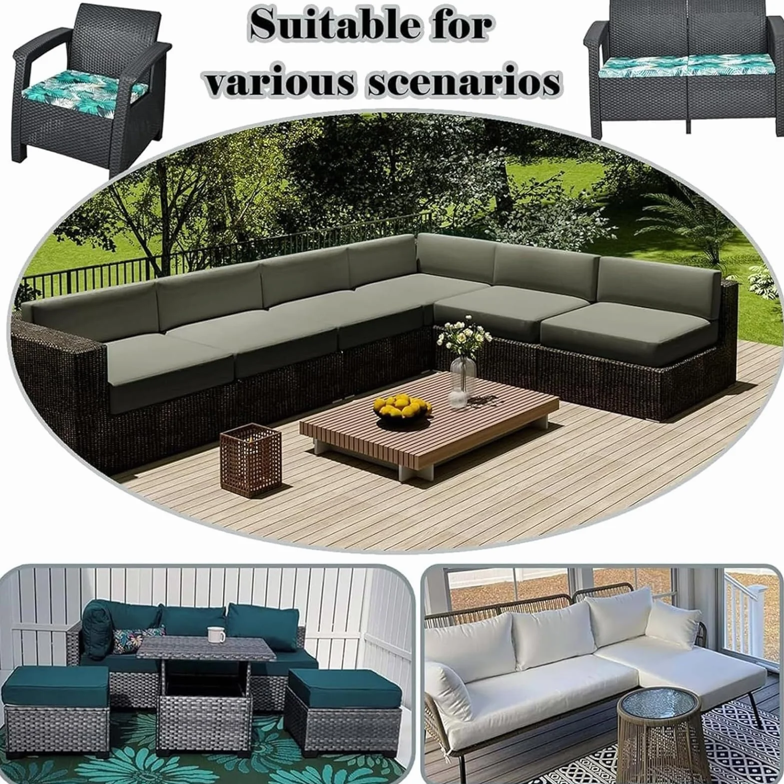 Housse de Coussin de Canapé Imperméable 60x60 65x45 60x55x10cm Extérieur à Fermeture Éclair Gris 4 Pièces