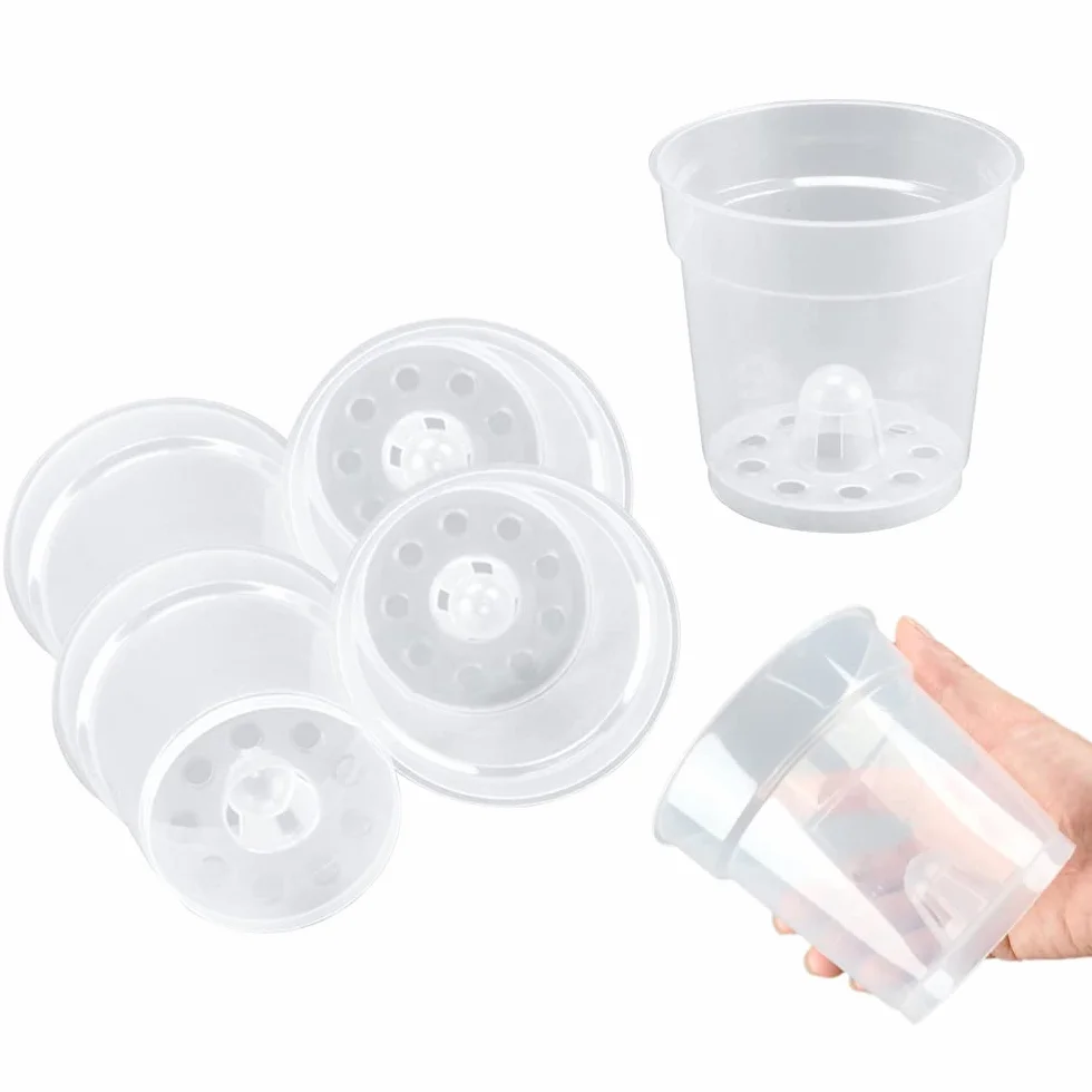 Pot Transparent Orchidée 6 Pièces Pot de Fleur Plastique avec Trous de Drainage