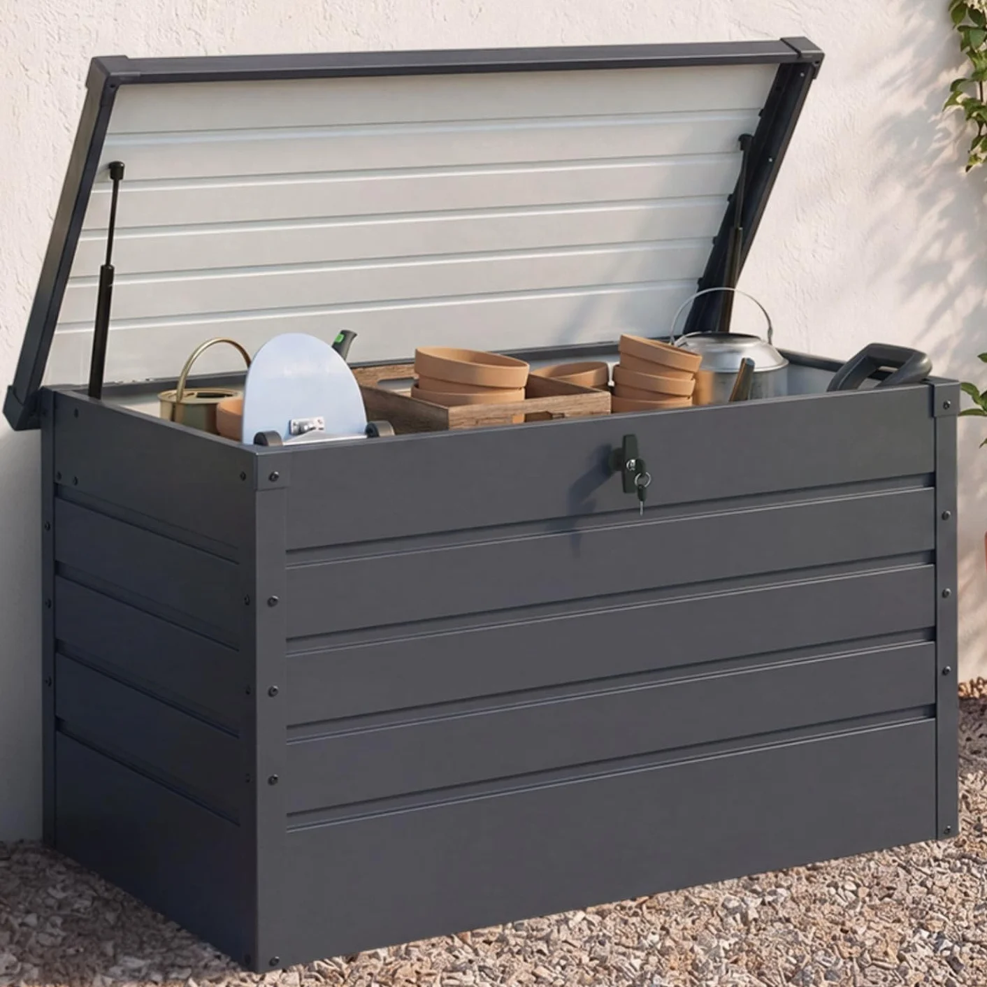 Coffre de rangement métal verrouillable gris anthracite 350L 120x62,5x63 cm