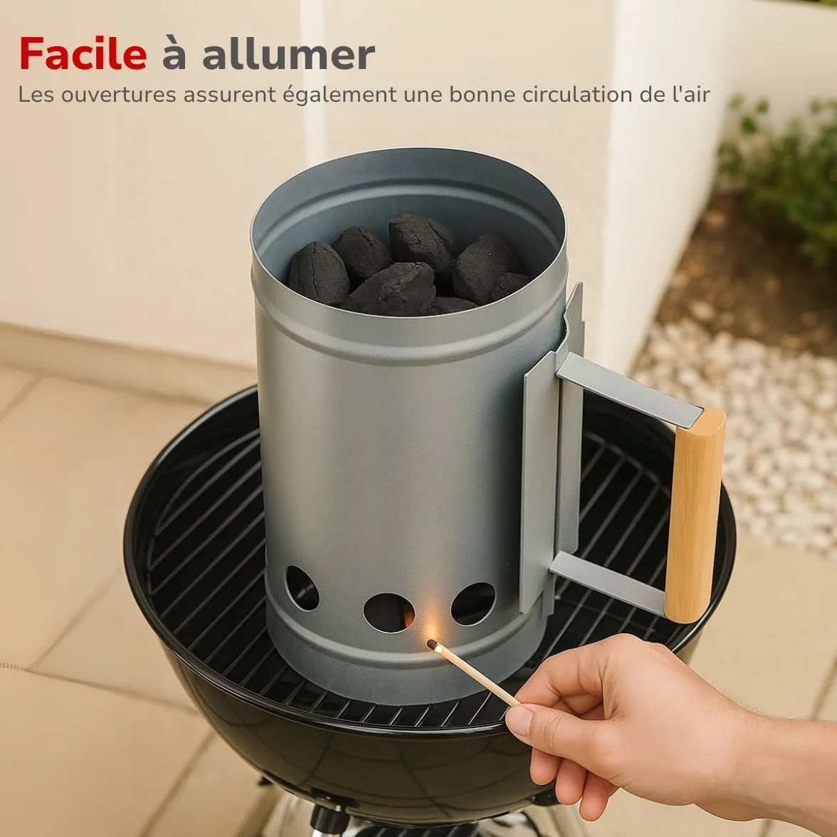 Alpina Démarreur de Charbon de Bois Ø16 cm X 27 cm - Allume-Feu pour Barbecue en Métal avec Poignée