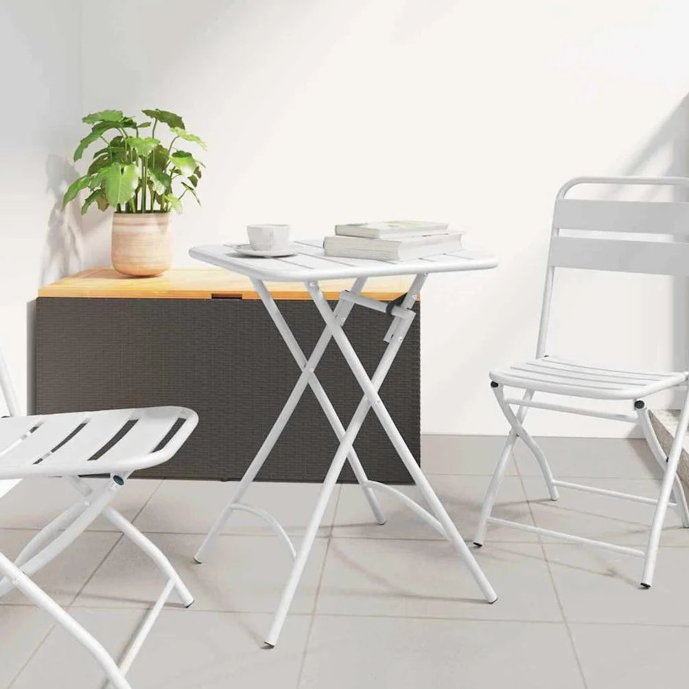 Table de bistrot pliante 55x55x72,5 cm acier revêtu par pulvérisation blanche