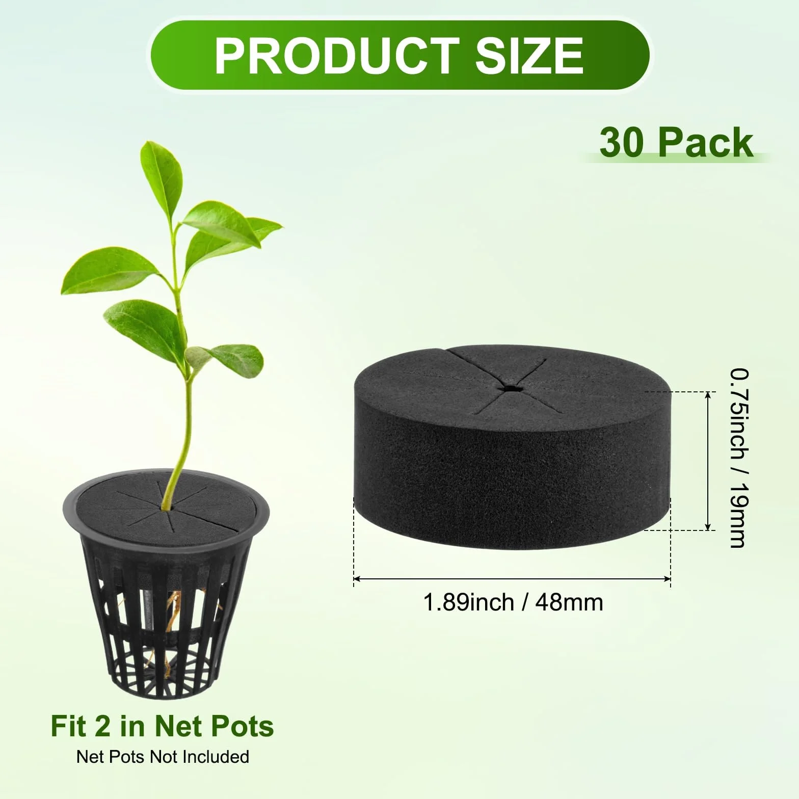M METERXITY 30-Pack Colliers De Clonage Inserts Hydroponique Éponges DIY pour Pots À Filet De 2" Noir