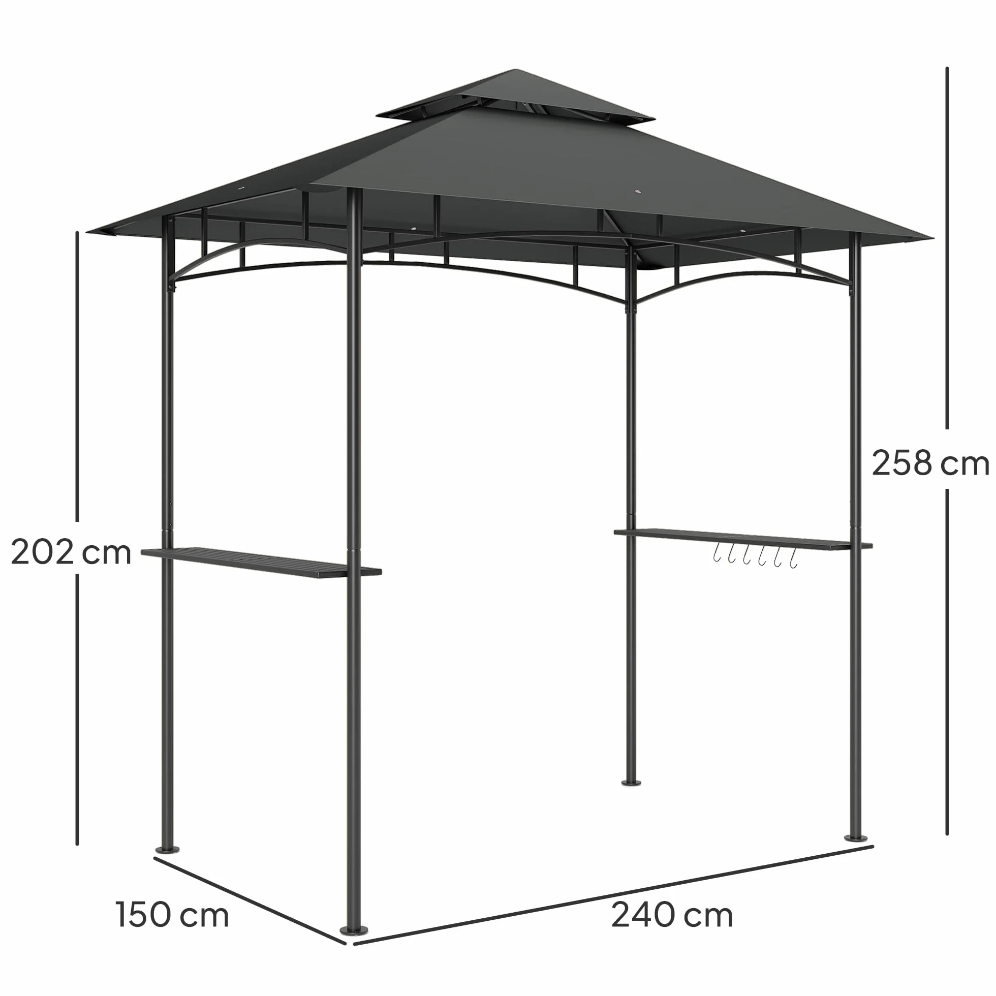 Outsunny Pavillon de barbecue avec LED 240 x 150 x 258 cm hydrofuge ignifuge toit double couche étagères latérales protection UV