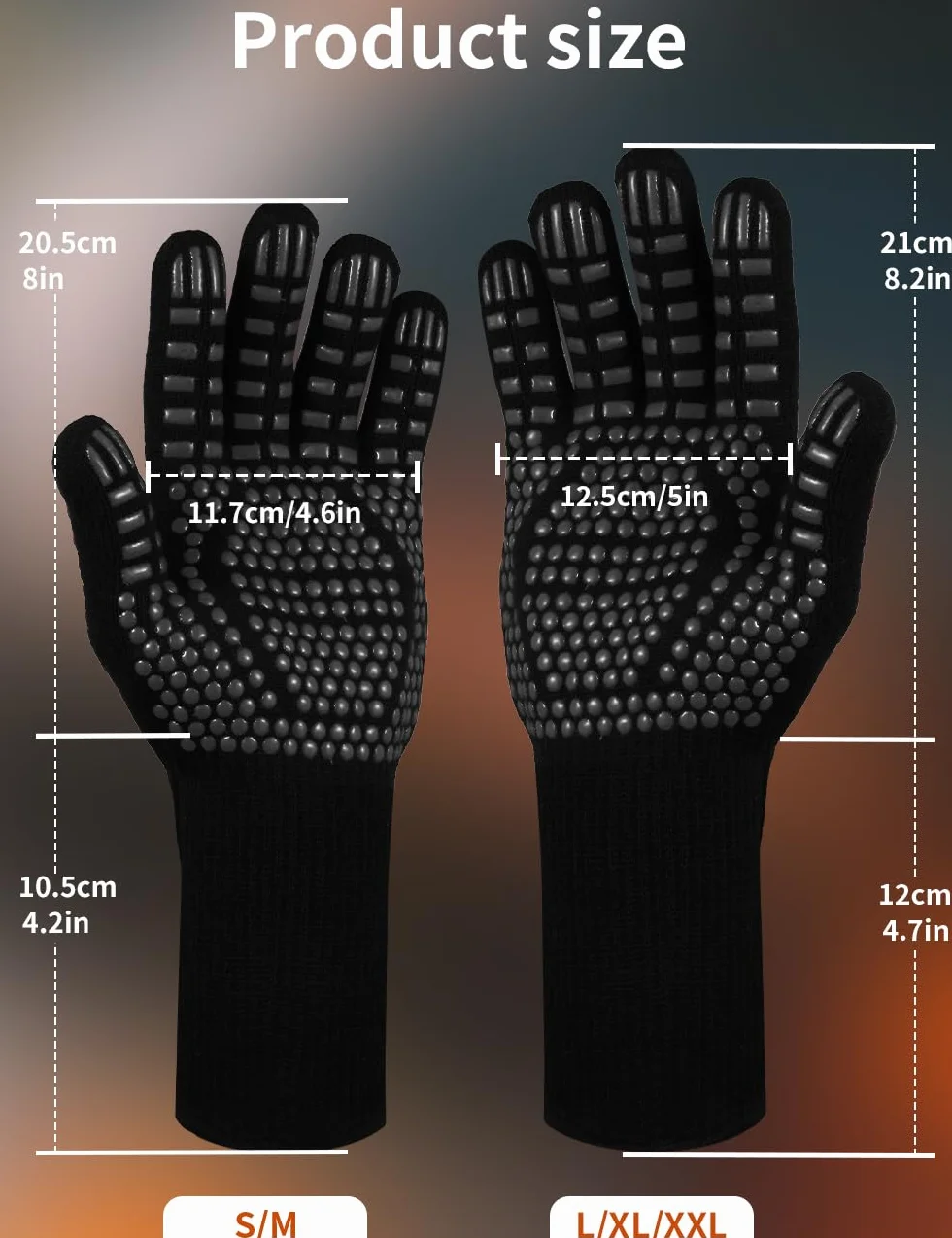 Gants de Barbecue Anti Chaleur 800°C Silicone Ignifuge Antidérapants avec Protection de l'avant-Bras Noir