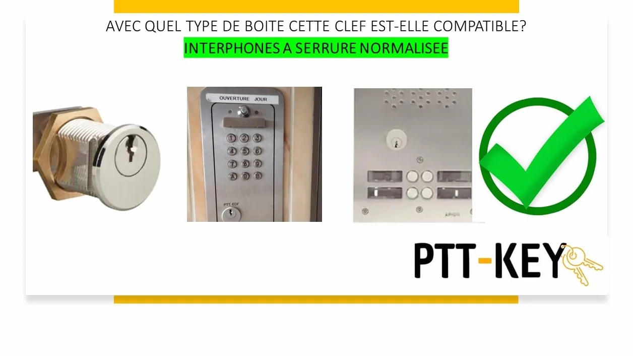 PTT KEY®| Clé Pass PTT T10 – pour boîte aux lettres individuelles norme NF-D27-405 et certains halls d'immeuble- Serrure standard La Poste. (1)