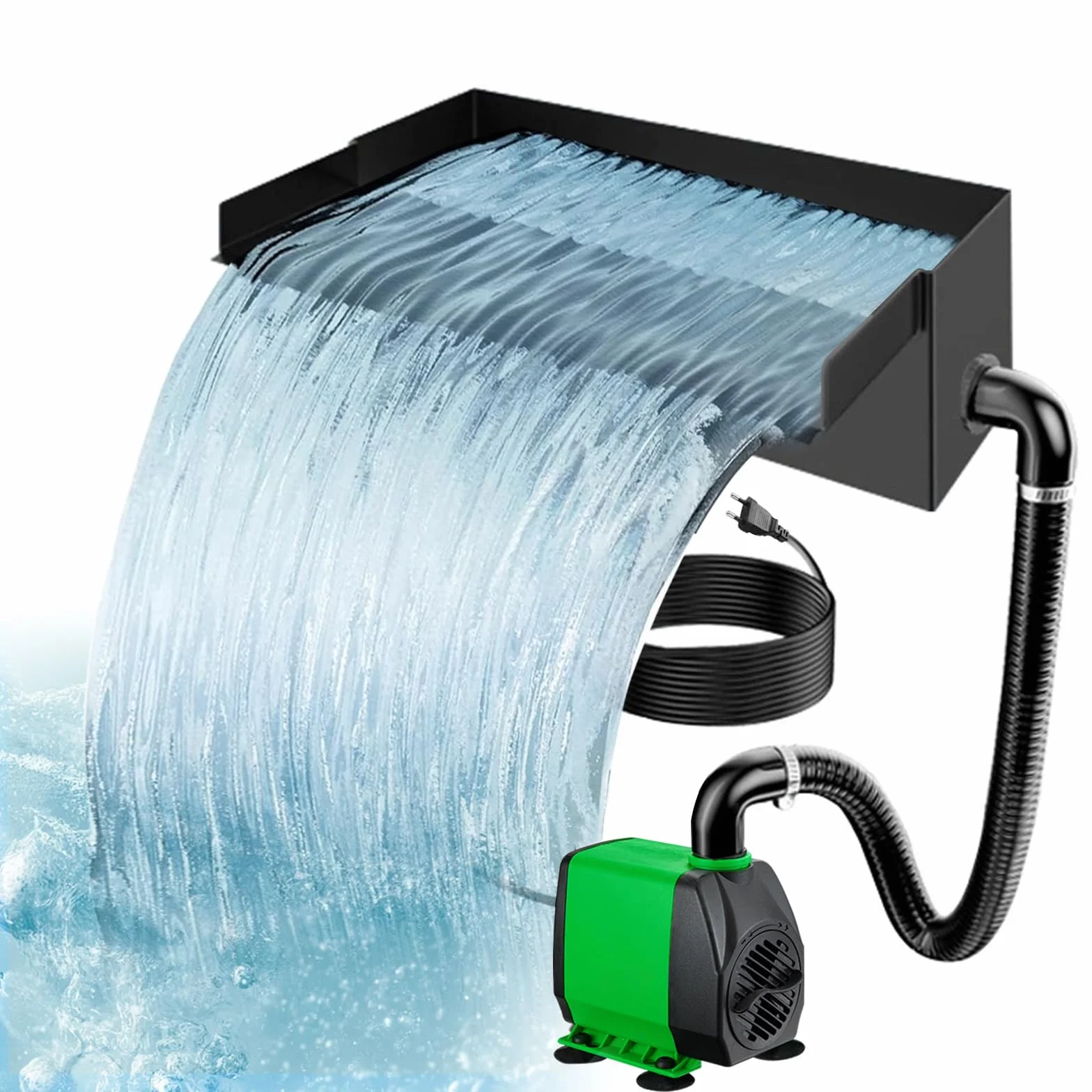 Cascade bassin jardin acier inoxydable pompe 30W 2000 l/h 20 cm filtre fontaine
