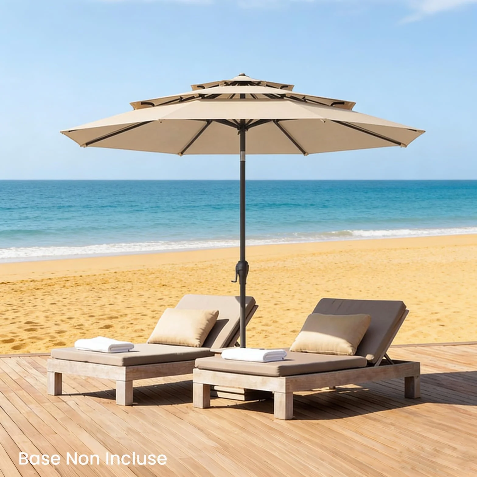 Parasol de Jardin 3M Inclinable RELAX4LIFE Toit Ventilé 3 Couches 8 Baleines Manivelle Protection Solaire Terrasse Balcon Beige