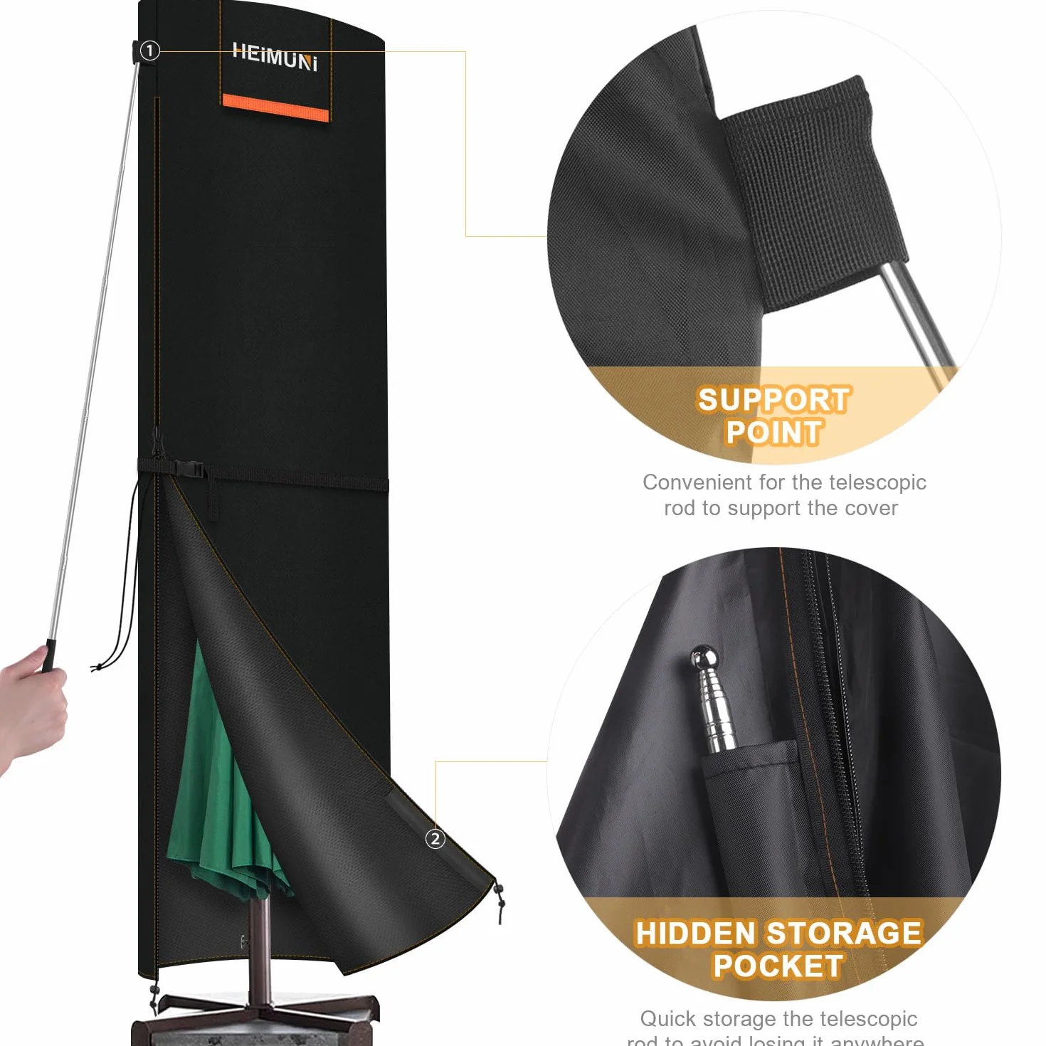 Housse Parasol Déporté Imperméable Anti-UV 3m 4m 5m 295x80x80cm