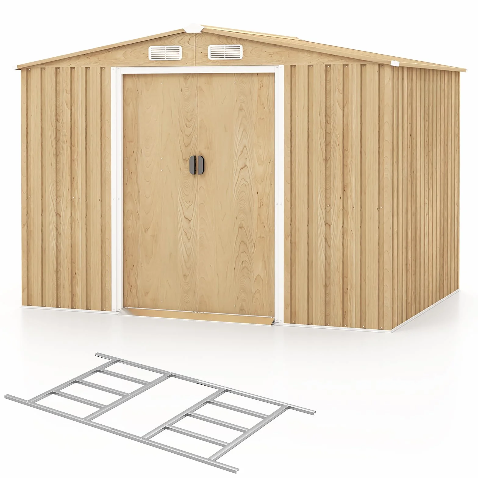 COSTWAY Abri de Jardin 5㎡ Acier Galvanisé Anti-UV 259x196x184 cm Cabane Exterieur 7m³ Porte Coulissante