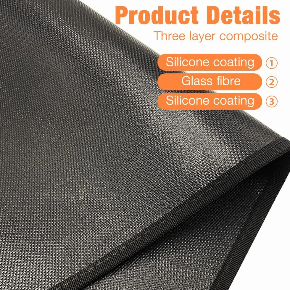 Tapis de Cheminée Ignifuge 50x100cm, Anti Feu, Résistant à la Chaleur, pour Poêle à Bois Intérieur Extérieur Noir