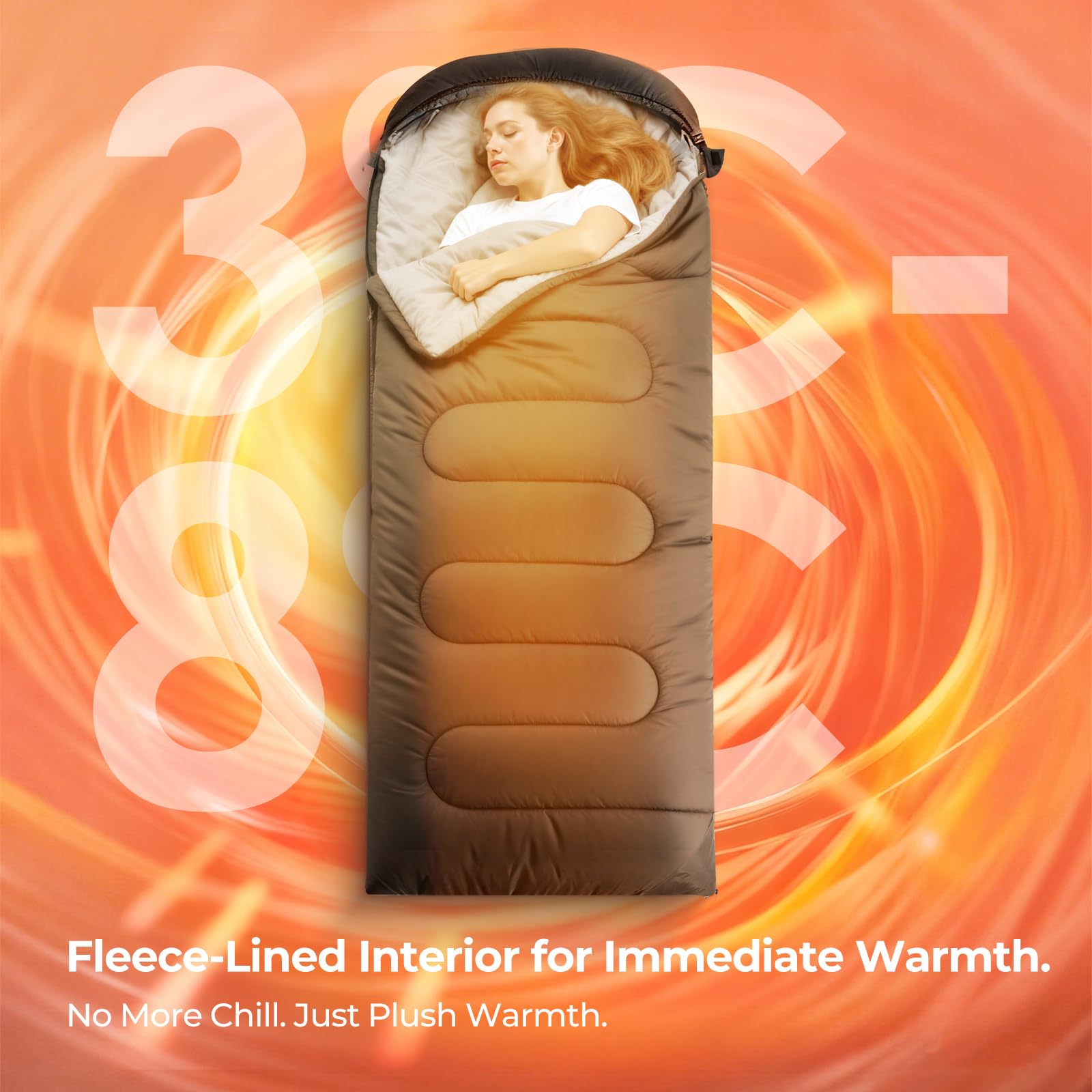 Plush Fleece-Lined Sleeping Bag with Compression Sack for All Seasons