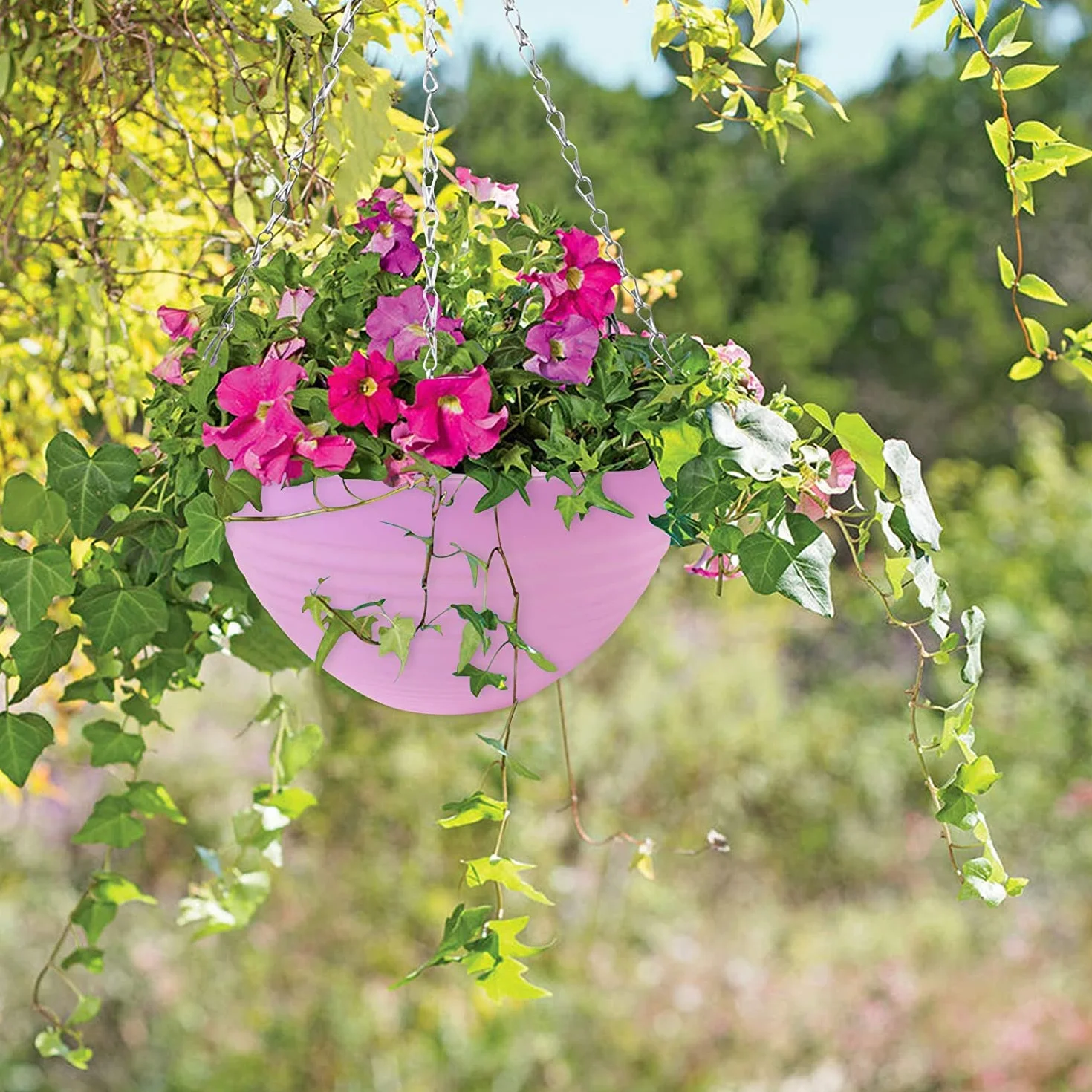 KAHEIGN 5 Pièces Panier Suspendu Plastique, Pots de Fleurs avec Crochets de Chaîne pour Plantes
